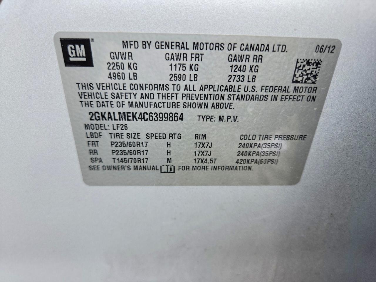 2012 Gmc Terrain Sle Серебряный vin: 2GKALMEK4C6399864