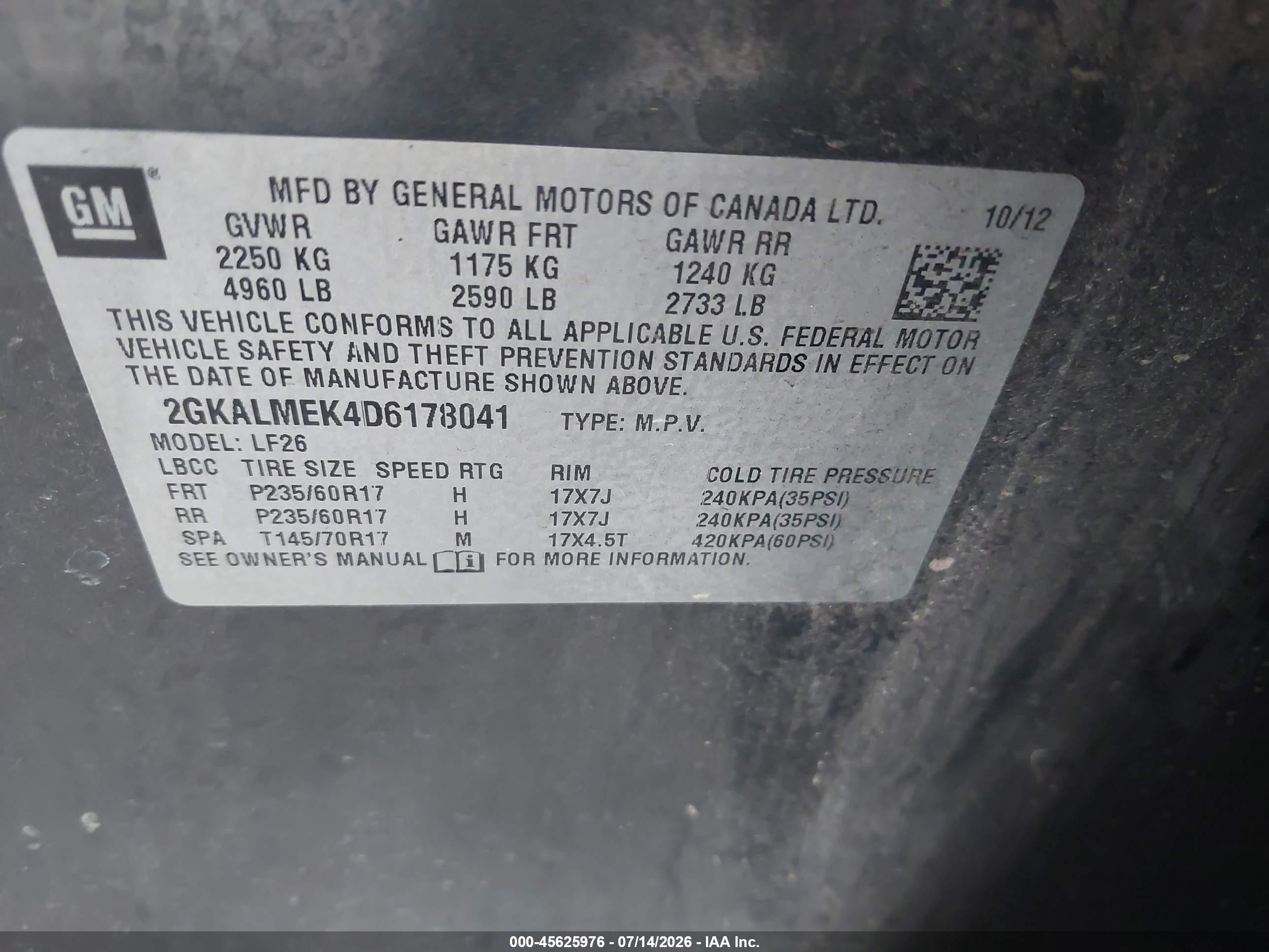 2013 Gmc Terrain Sle-1 Black vin: 2GKALMEK4D6178041
