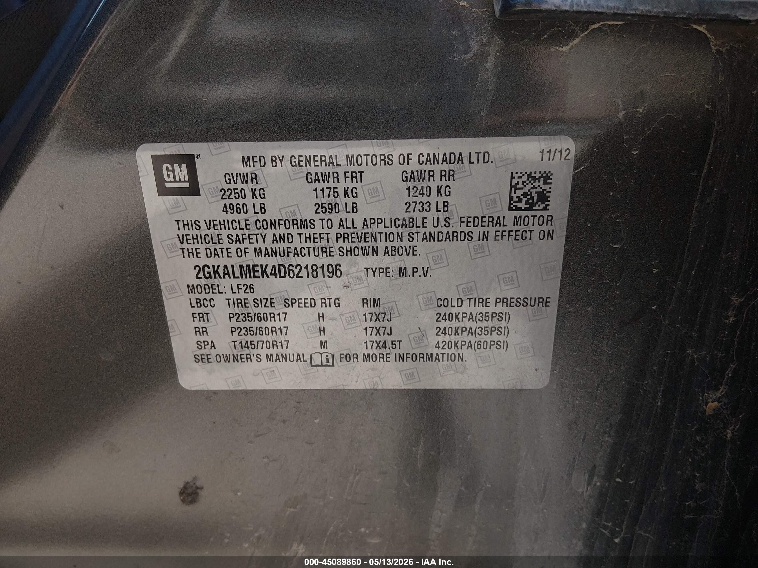 2013 Gmc Terrain Sle-1 Champagne vin: 2GKALMEK4D6218196