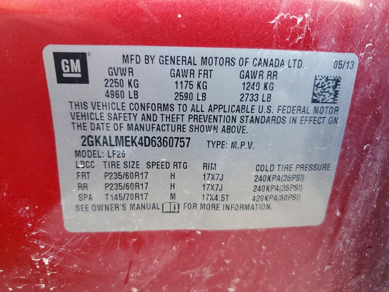2013 Gmc Terrain Sle Темно-бордовый vin: 2GKALMEK4D6360757