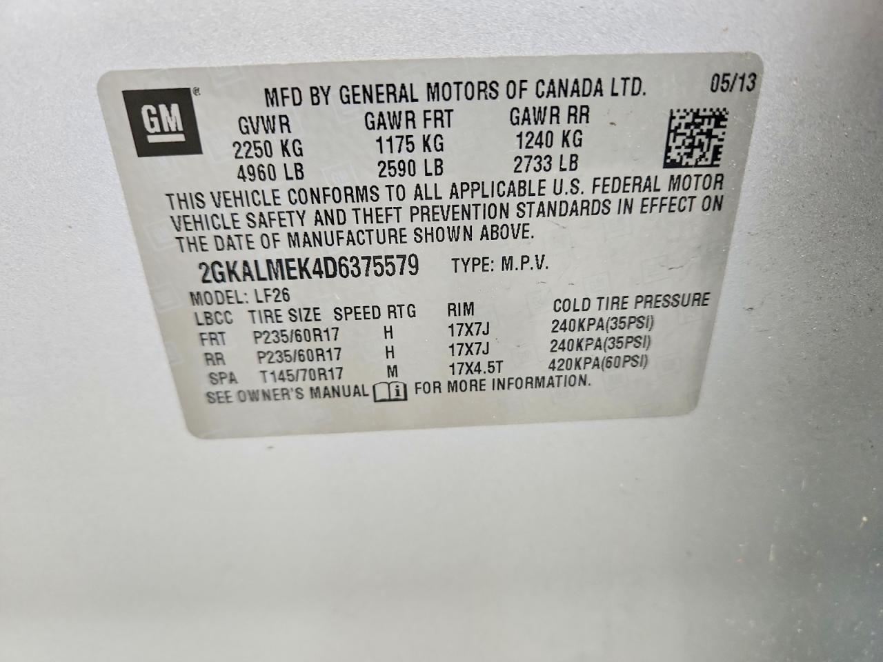 2013 Gmc Terrain Sle Silver vin: 2GKALMEK4D6375579
