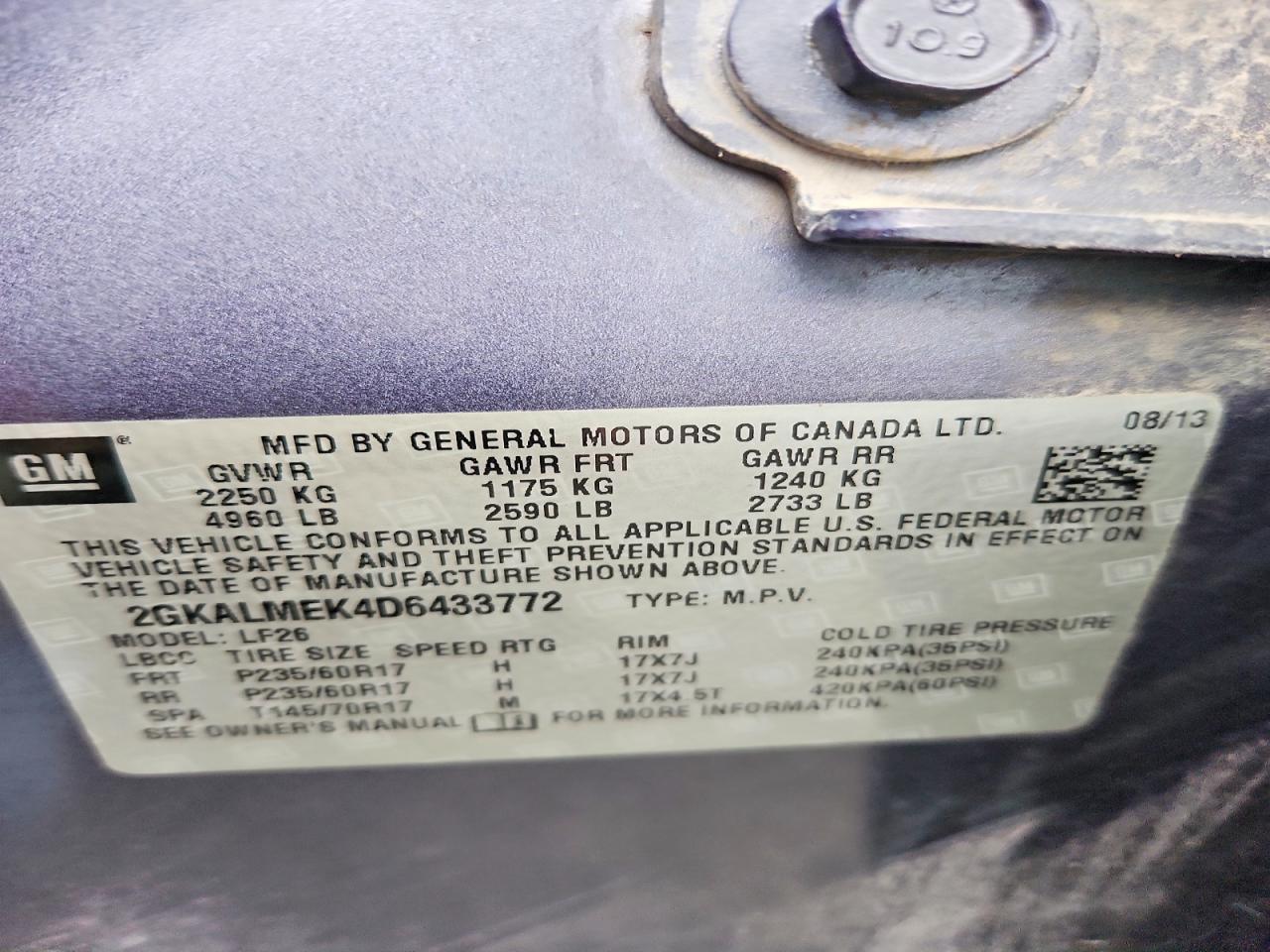 2013 Gmc Terrain Sle Gray vin: 2GKALMEK4D6433772