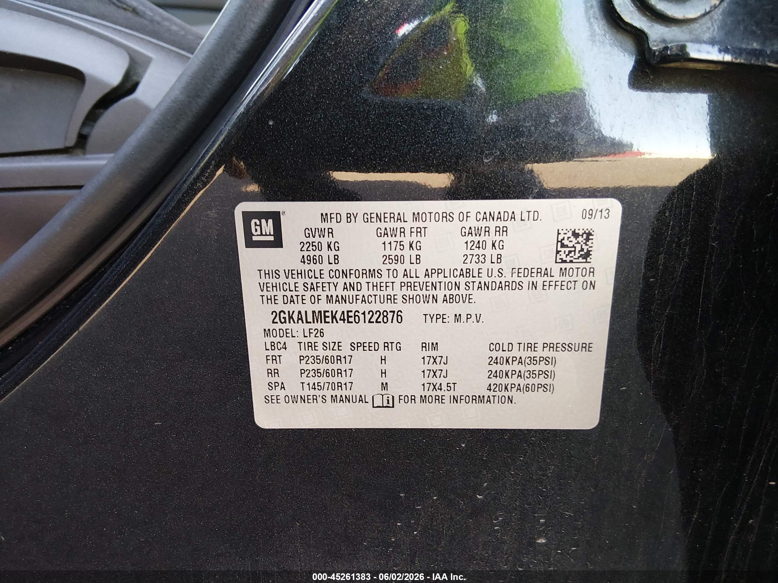 2014 Gmc Terrain Sle-1 Black vin: 2GKALMEK4E6122876
