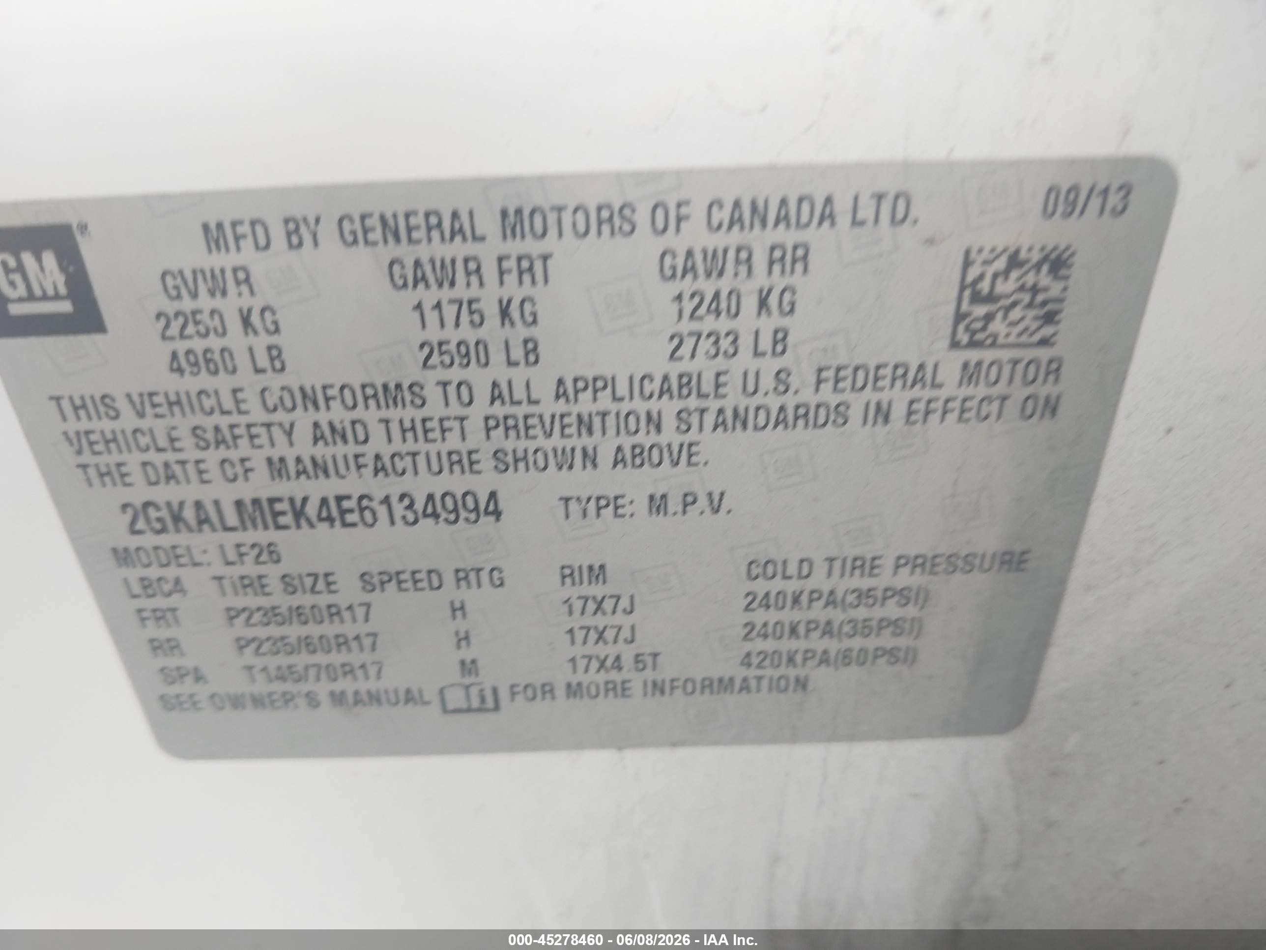 2014 Gmc Terrain Sle-1 White vin: 2GKALMEK4E6134994