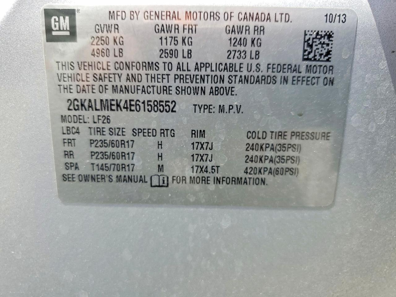 2014 Gmc Terrain Sle Silver vin: 2GKALMEK4E6158552