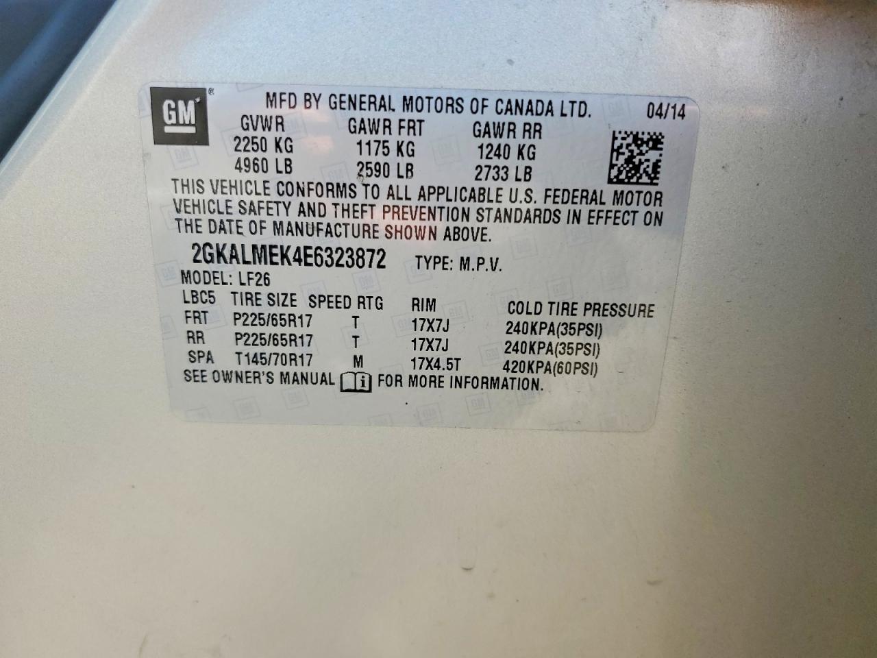 2014 Gmc Terrain Sle Beige vin: 2GKALMEK4E6323872