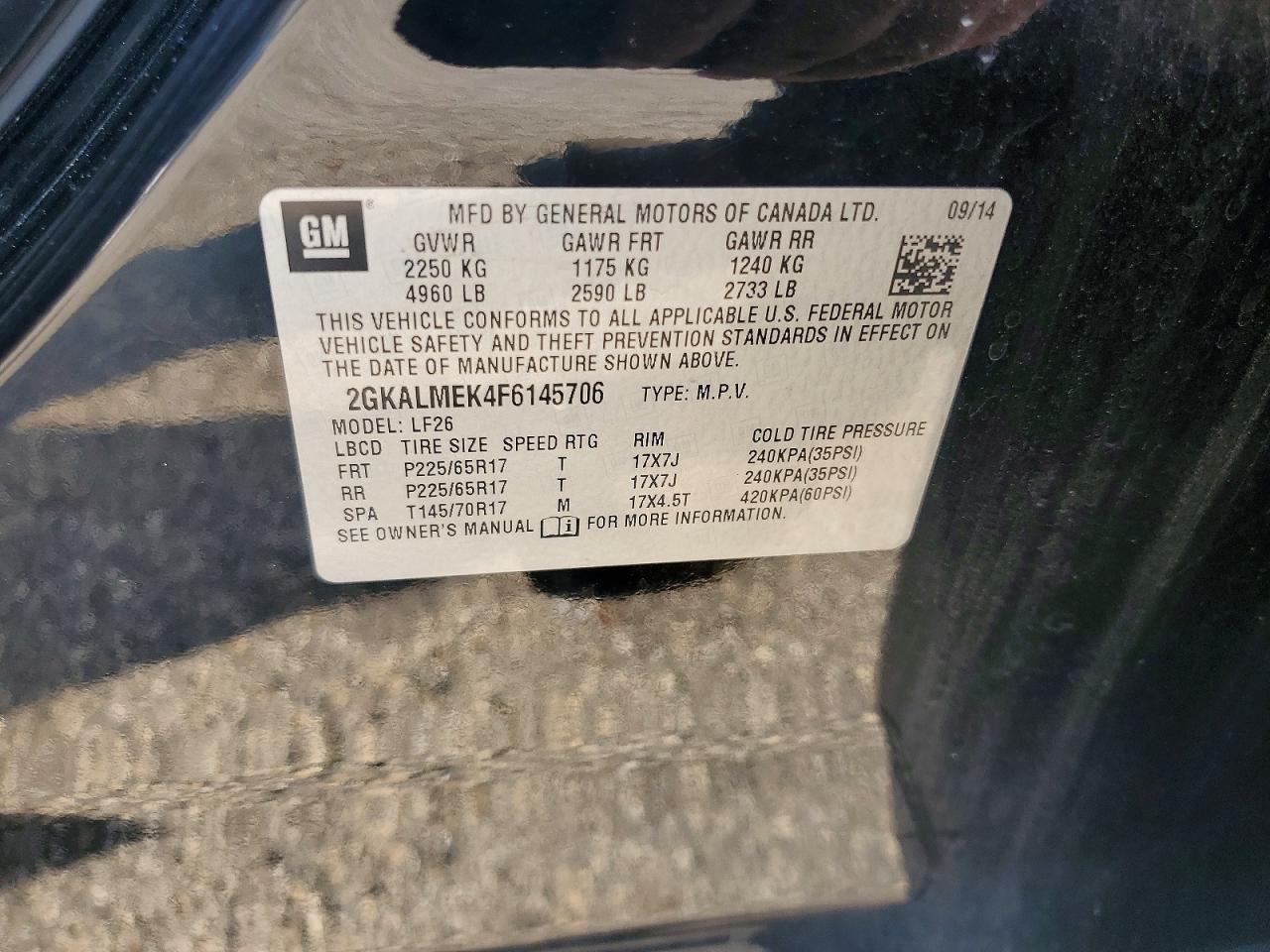 2015 Gmc Terrain Sle Black vin: 2GKALMEK4F6145706