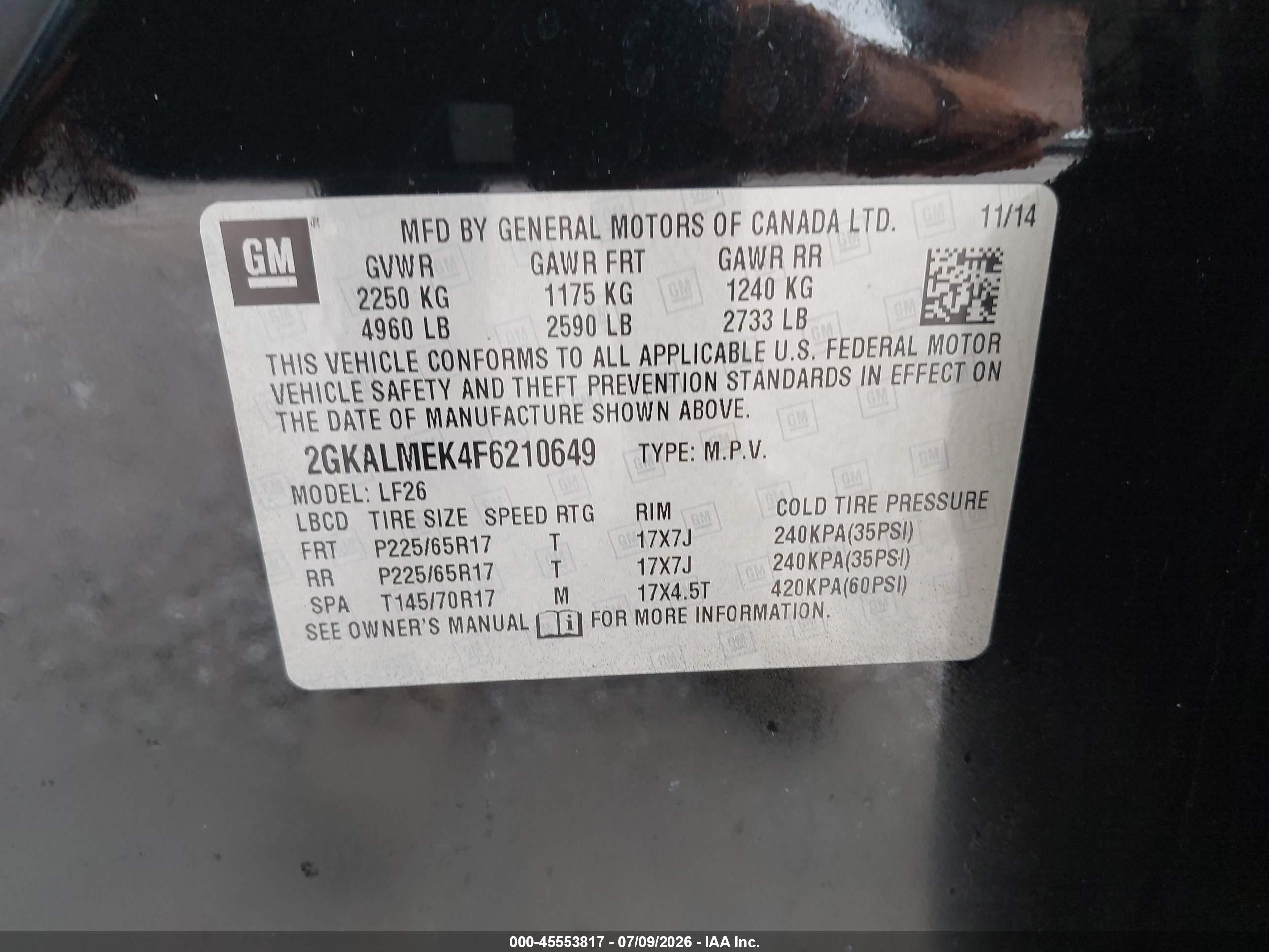 2015 Gmc Terrain Sle-1 Черный vin: 2GKALMEK4F6210649