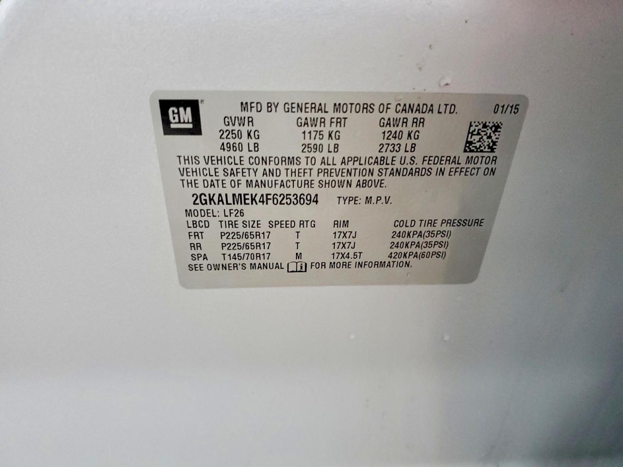 2015 Gmc Terrain Sle Silver vin: 2GKALMEK4F6253694