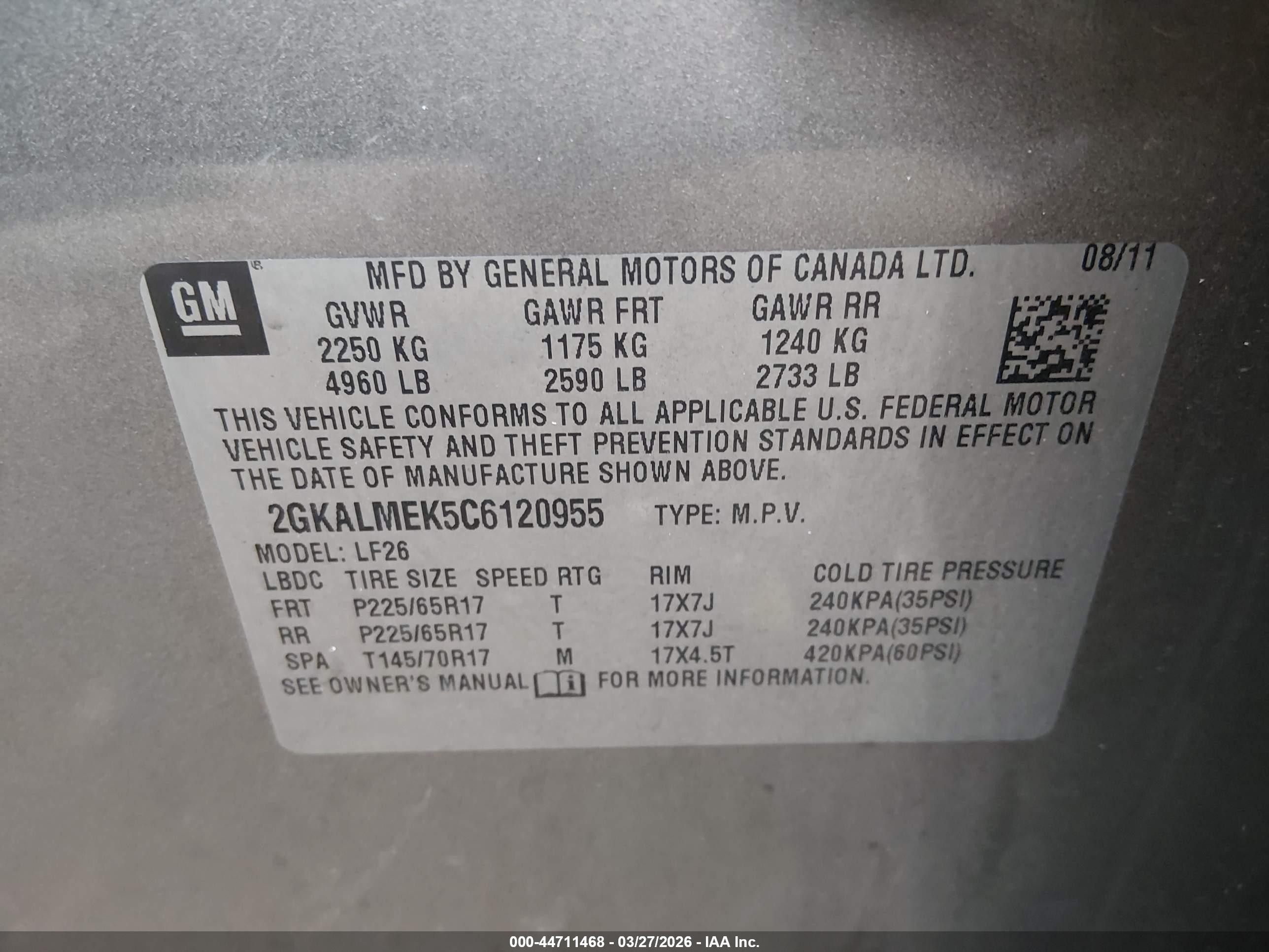 2012 Gmc Terrain Sle-1 Gray vin: 2GKALMEK5C6120955