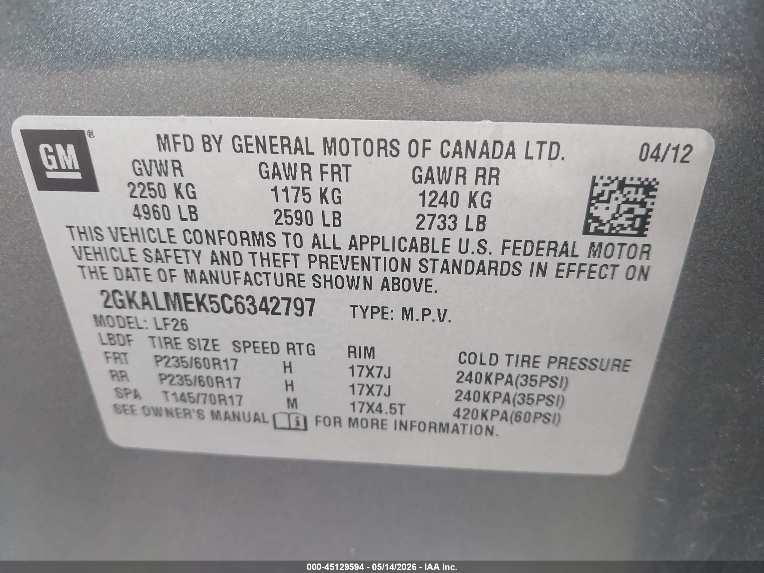 2012 Gmc Terrain Sle-1 Gray vin: 2GKALMEK5C6342797