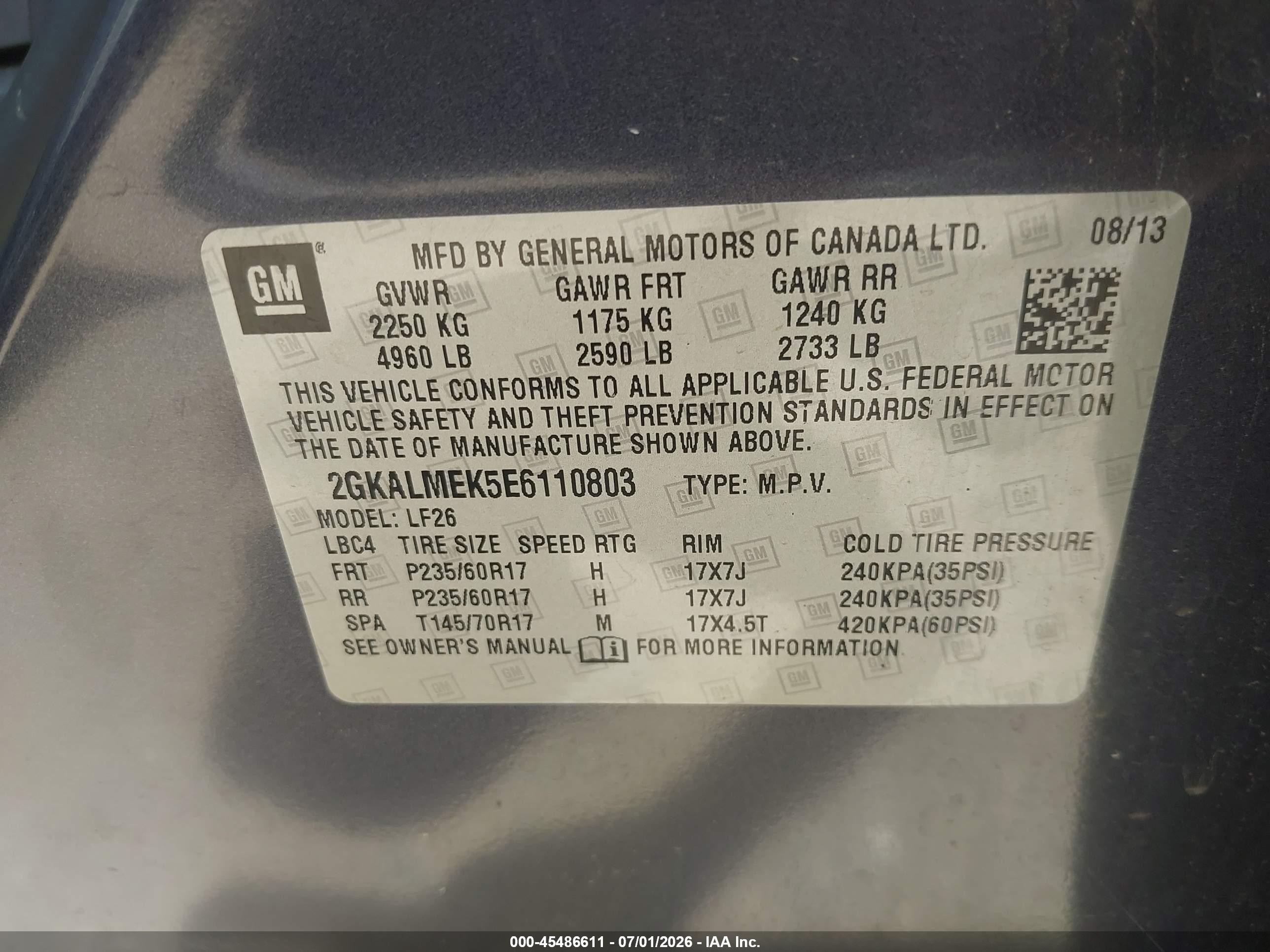 2014 Gmc Terrain Sle-1 Light Blue vin: 2GKALMEK5E6110803