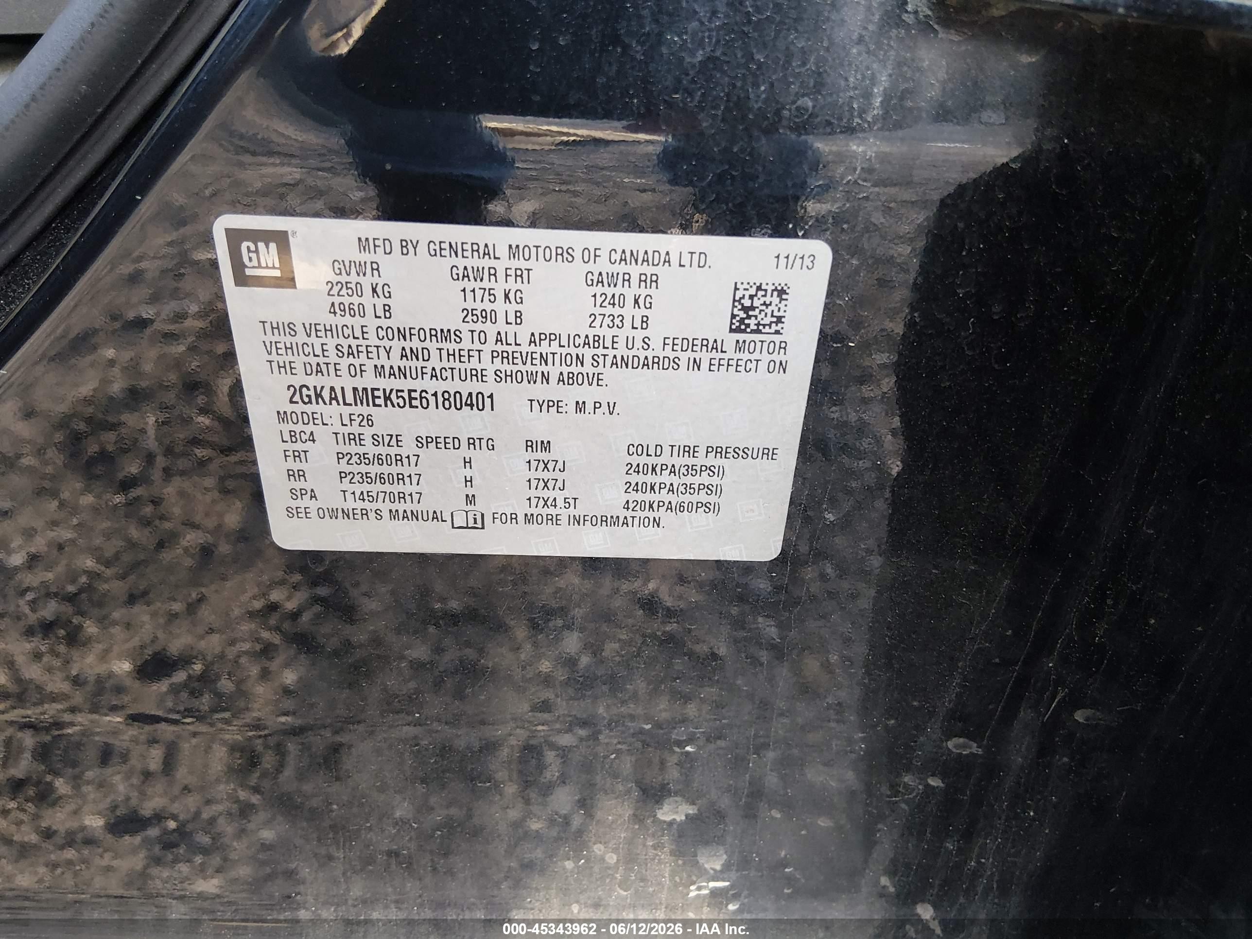 2014 Gmc Terrain Sle-1 Black vin: 2GKALMEK5E6180401