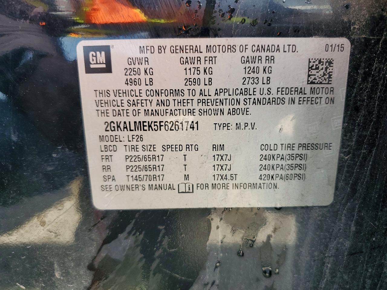 2015 Gmc Terrain Sle Черный vin: 2GKALMEK5F6261741