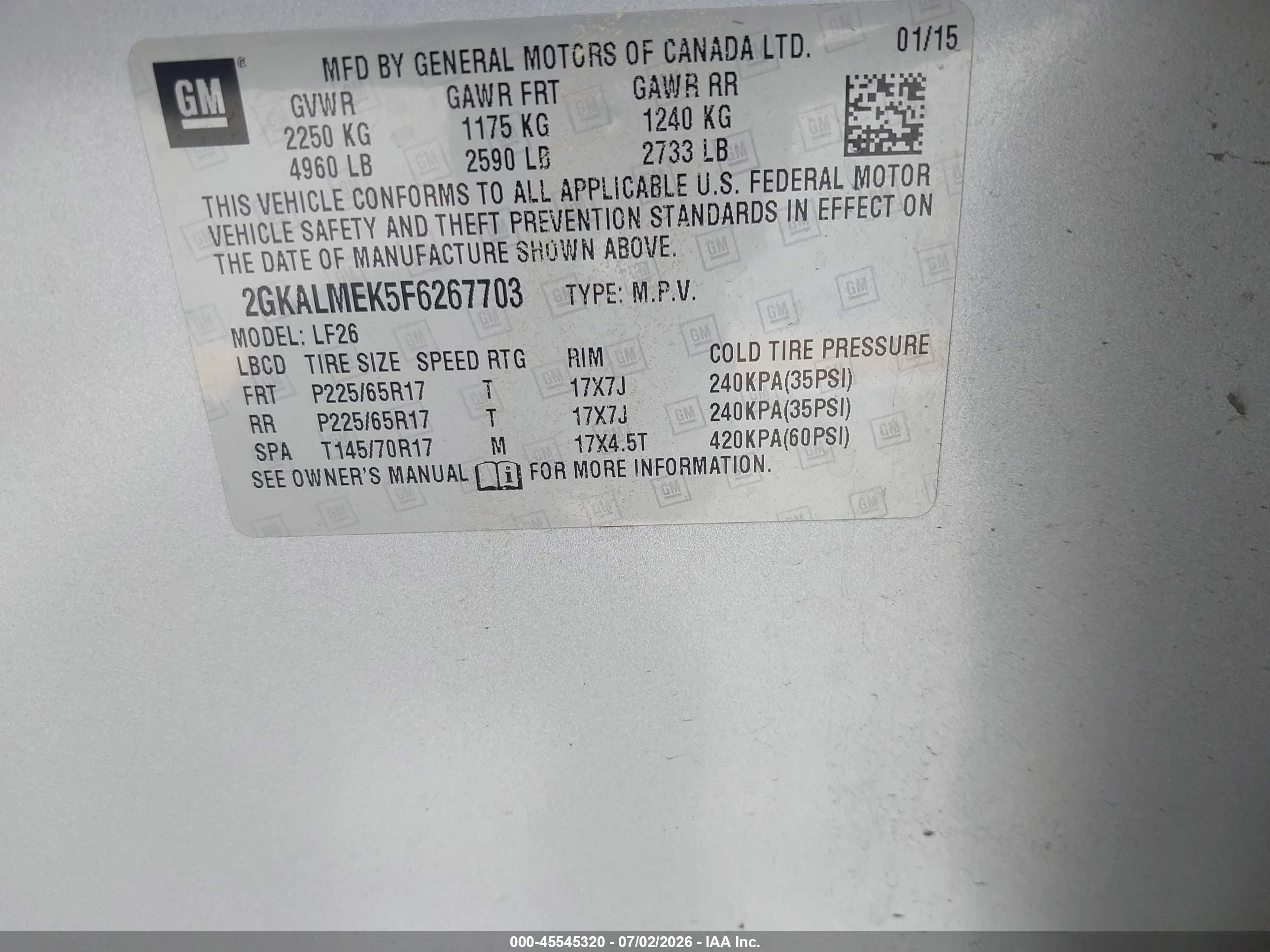2015 Gmc Terrain Sle-1 Silver vin: 2GKALMEK5F6267703