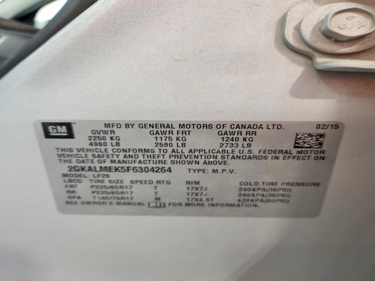 2015 Gmc Terrain Sle Серебряный vin: 2GKALMEK5F6304264