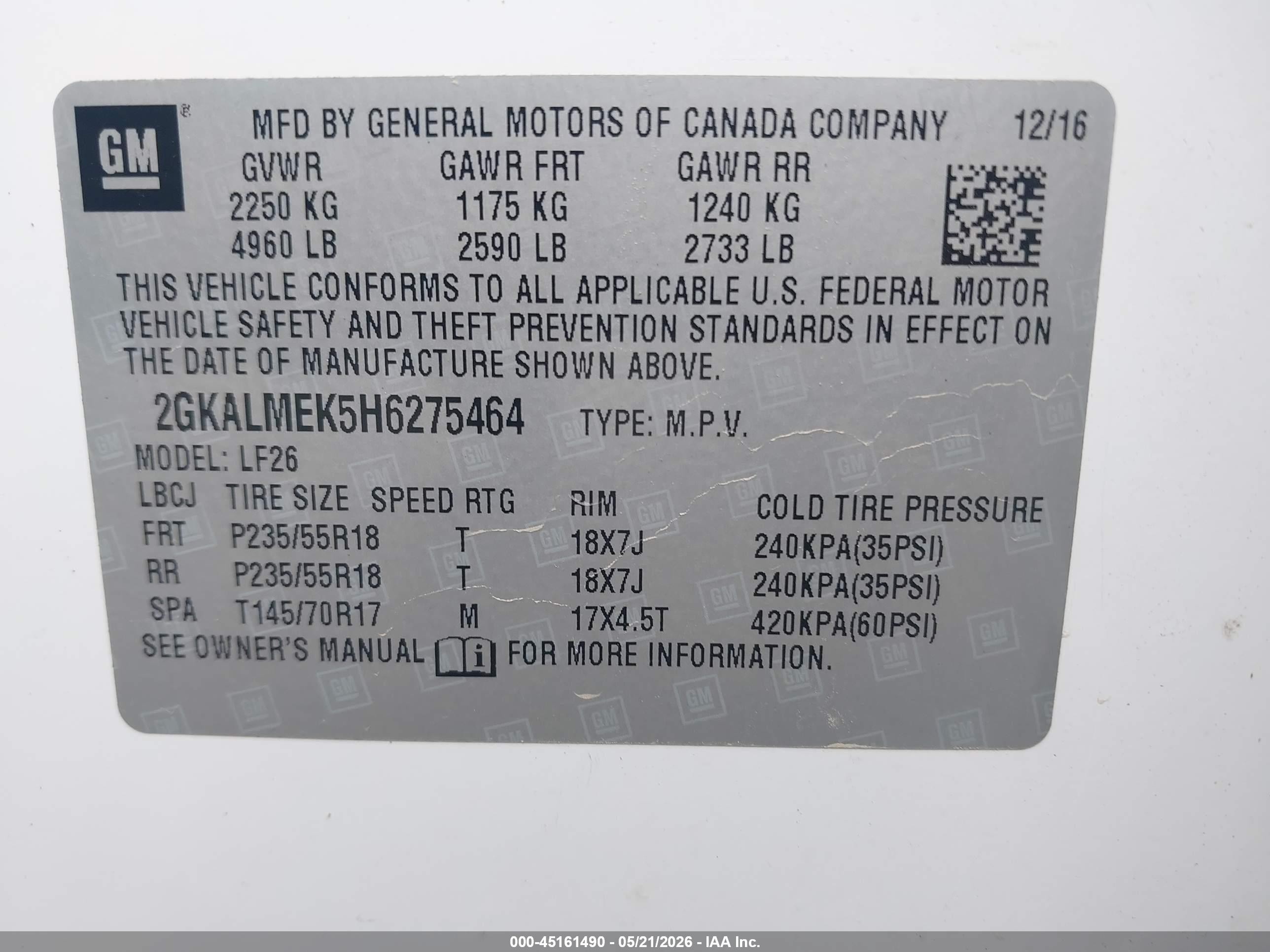 2017 Gmc Terrain Sle-1 White vin: 2GKALMEK5H6275464