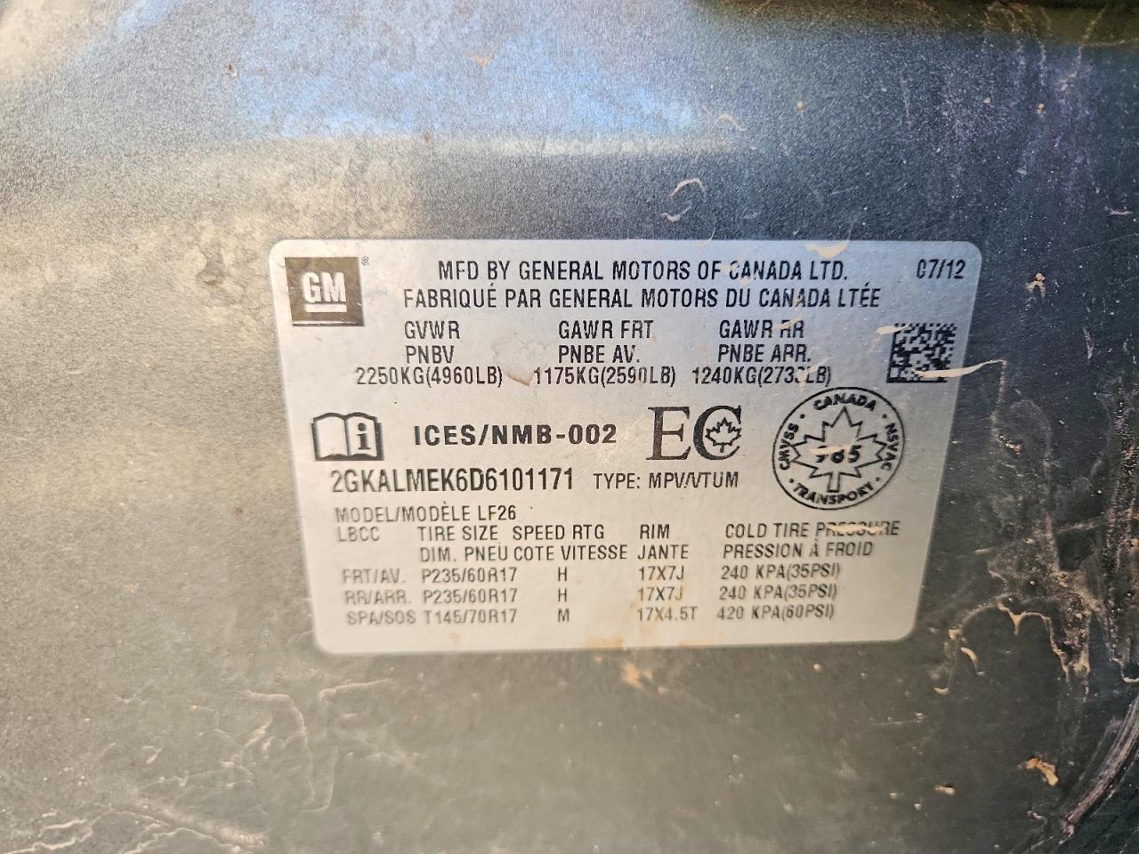 2013 Gmc Terrain Sle Серый vin: 2GKALMEK6D6101171