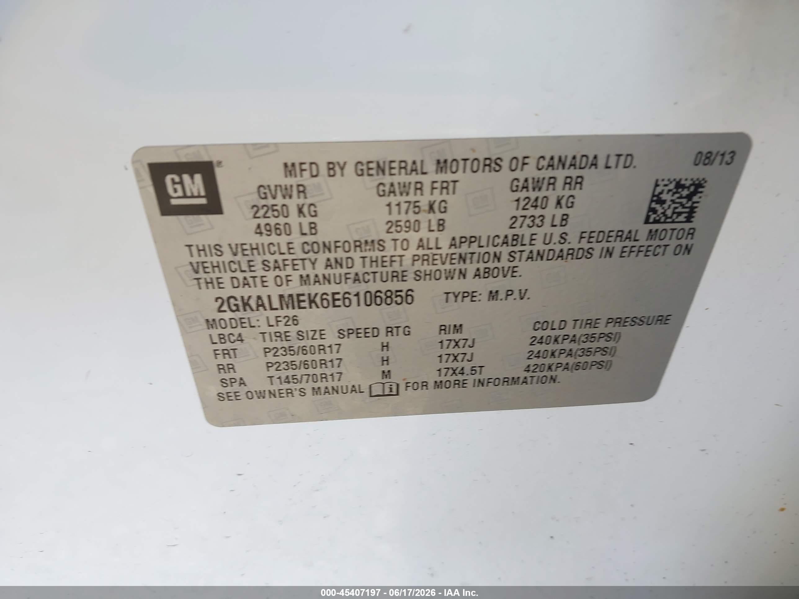 2014 Gmc Terrain Sle-1 White vin: 2GKALMEK6E6106856