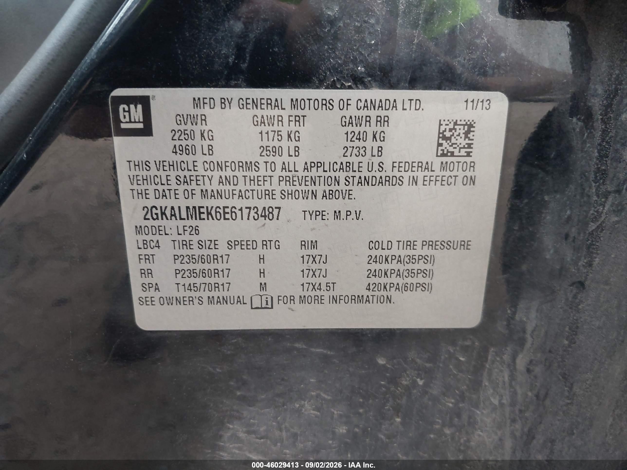 2014 Gmc Terrain Sle-1 Black vin: 2GKALMEK6E6173487