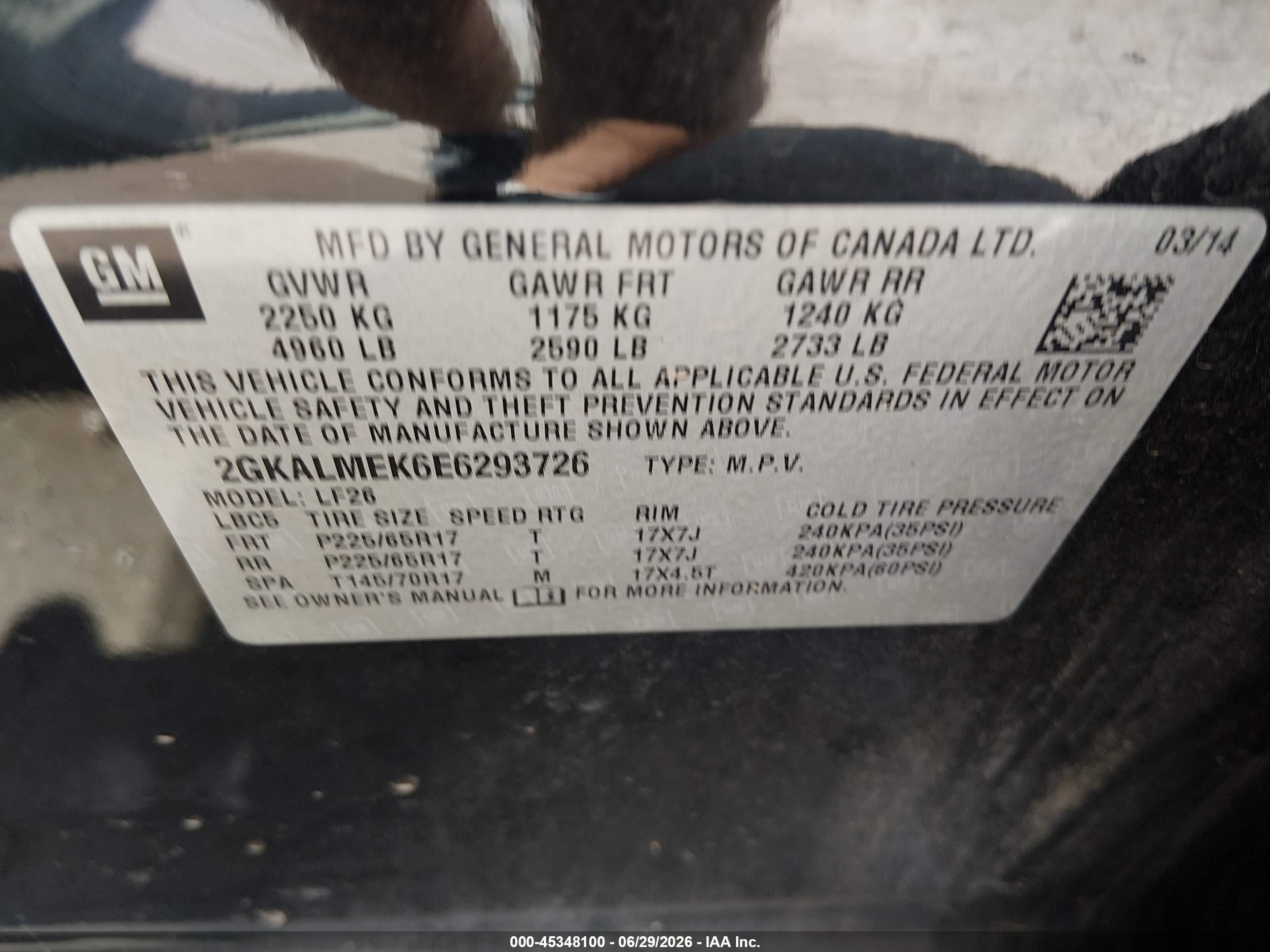 2014 Gmc Terrain Sle-1 Black vin: 2GKALMEK6E6293726
