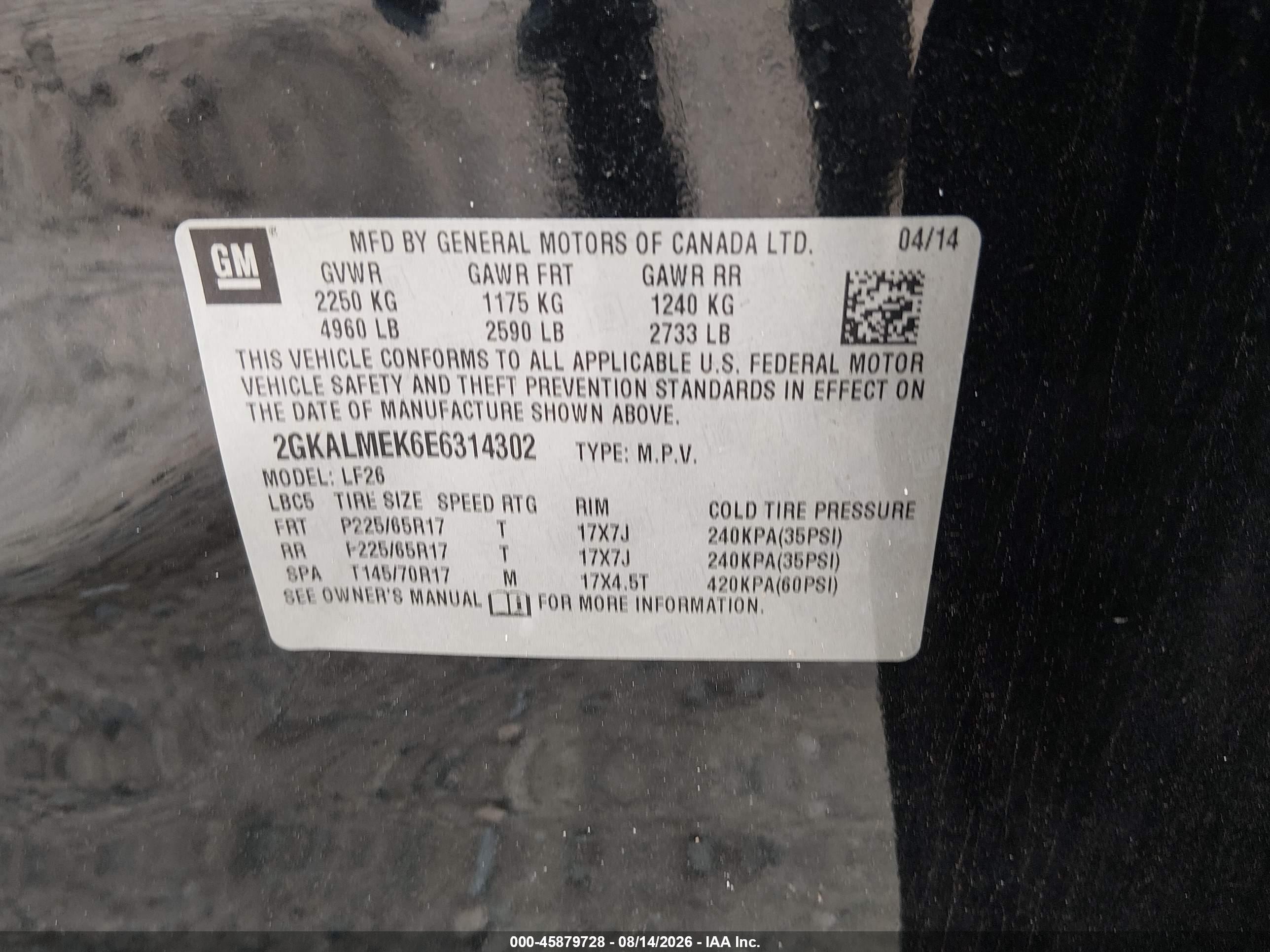 2014 Gmc Terrain Sle-1 Черный vin: 2GKALMEK6E6314302