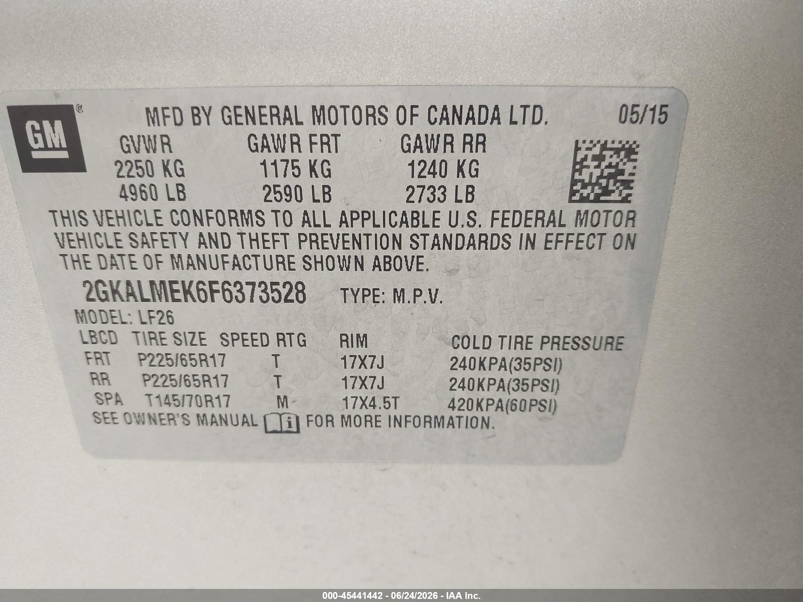 2015 Gmc Terrain Sle-1 Beige vin: 2GKALMEK6F6373528