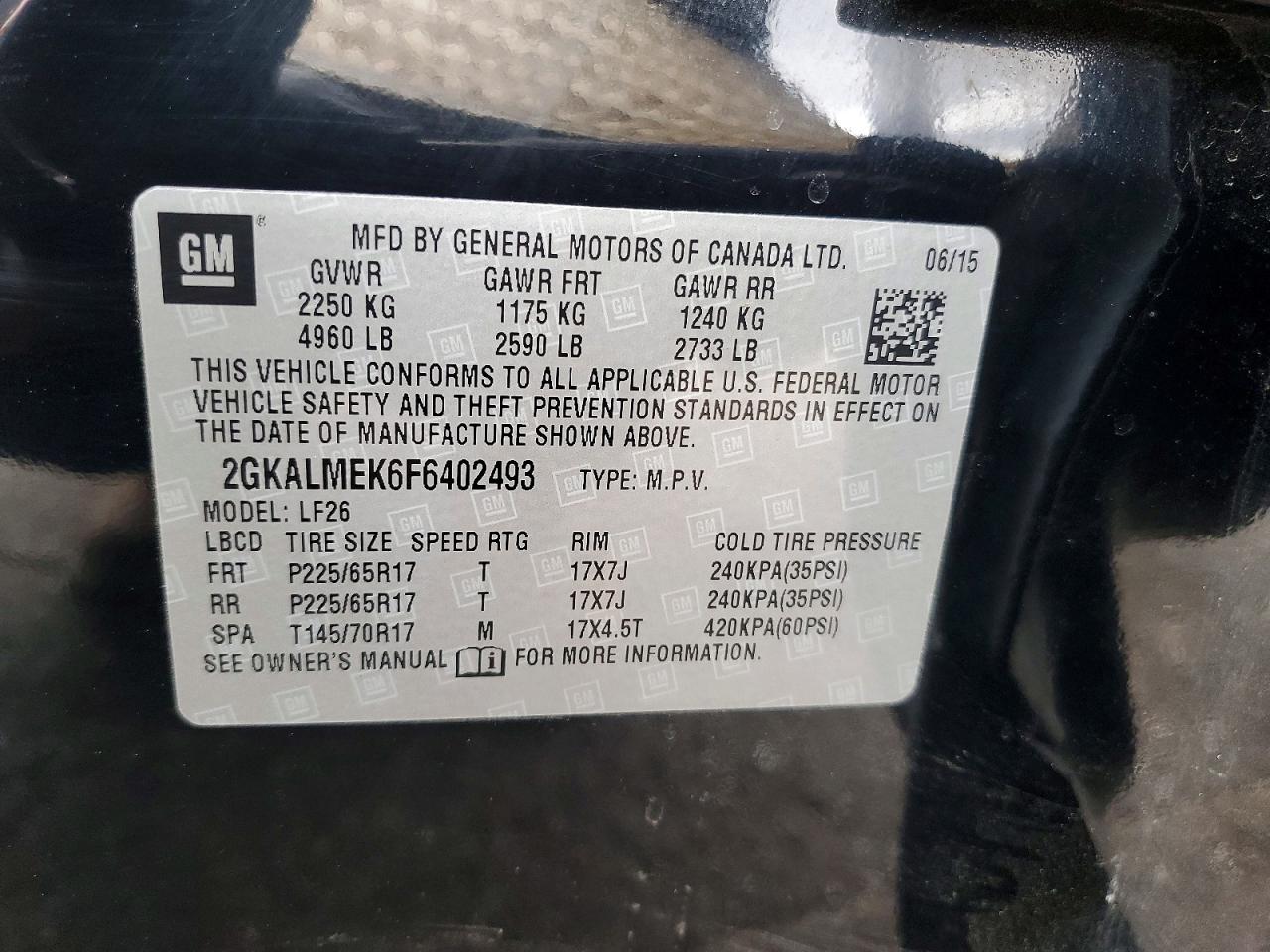 2015 Gmc Terrain Sle Black vin: 2GKALMEK6F6402493