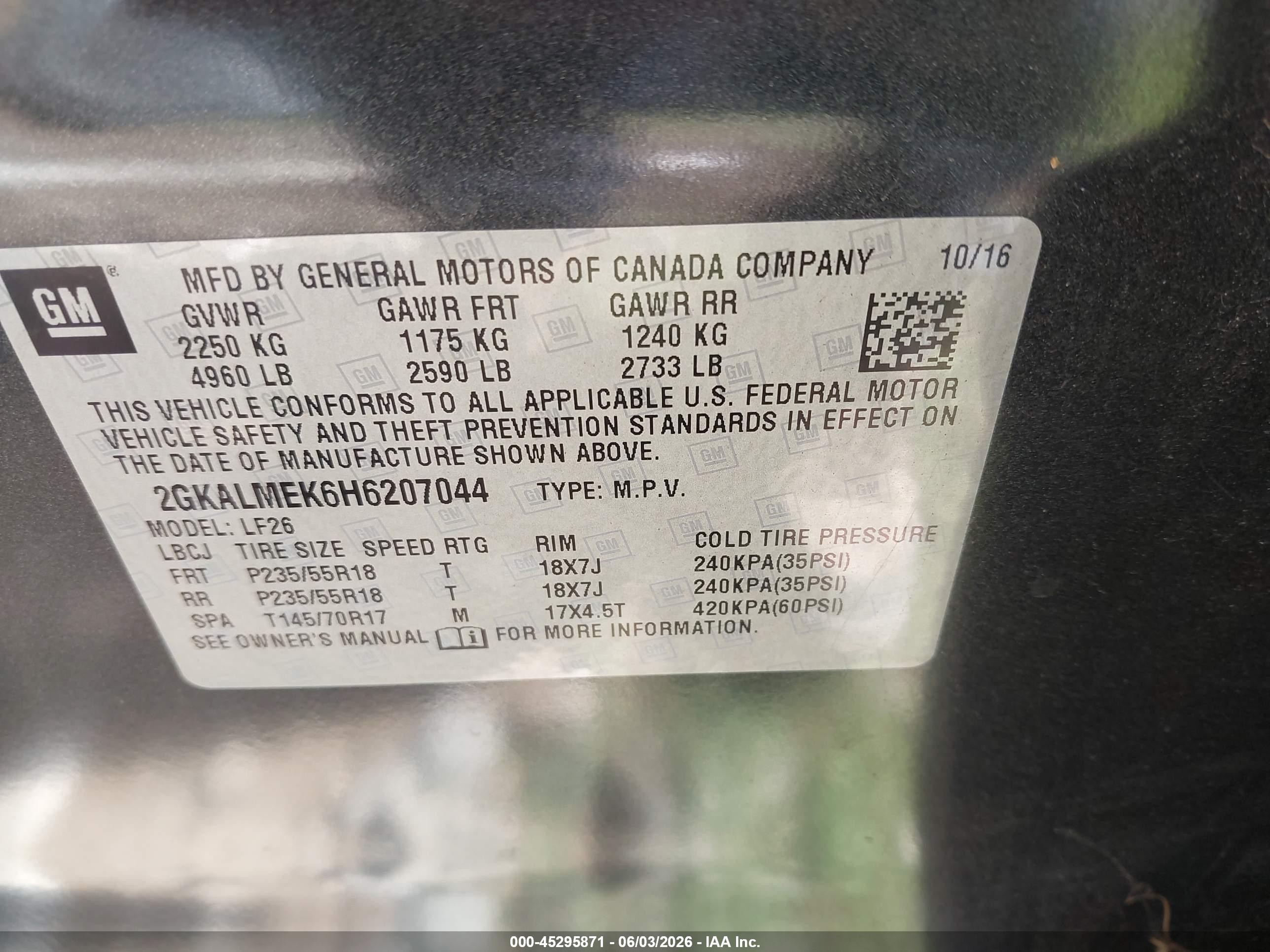2017 Gmc Terrain Sle-1 Серый vin: 2GKALMEK6H6207044
