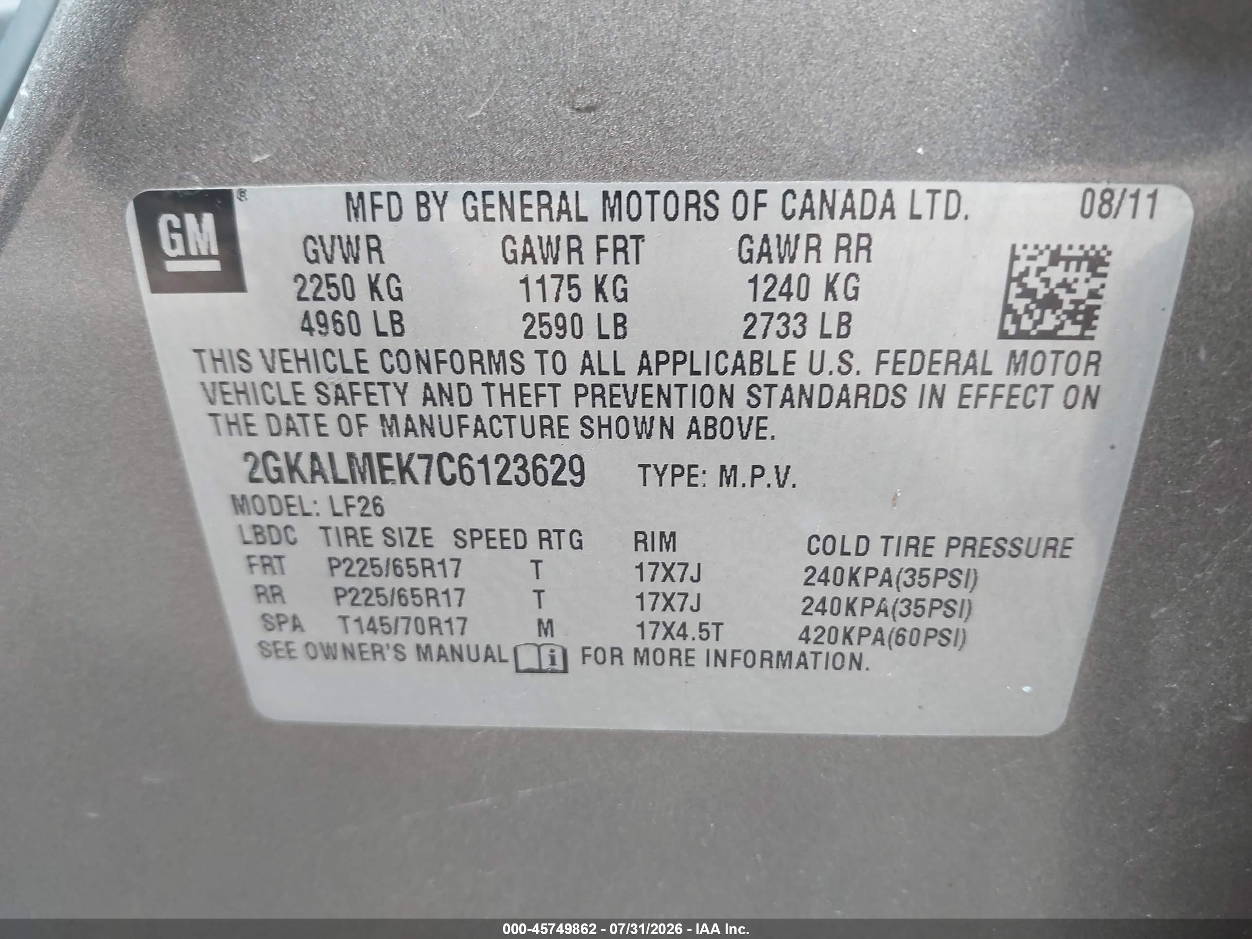 2012 Gmc Terrain Sle-1 Gray vin: 2GKALMEK7C6123629