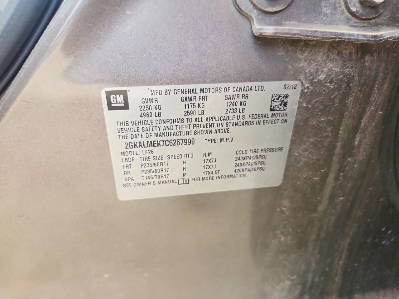 2012 Gmc Terrain Tan vin: 2GKALMEK7C6267990