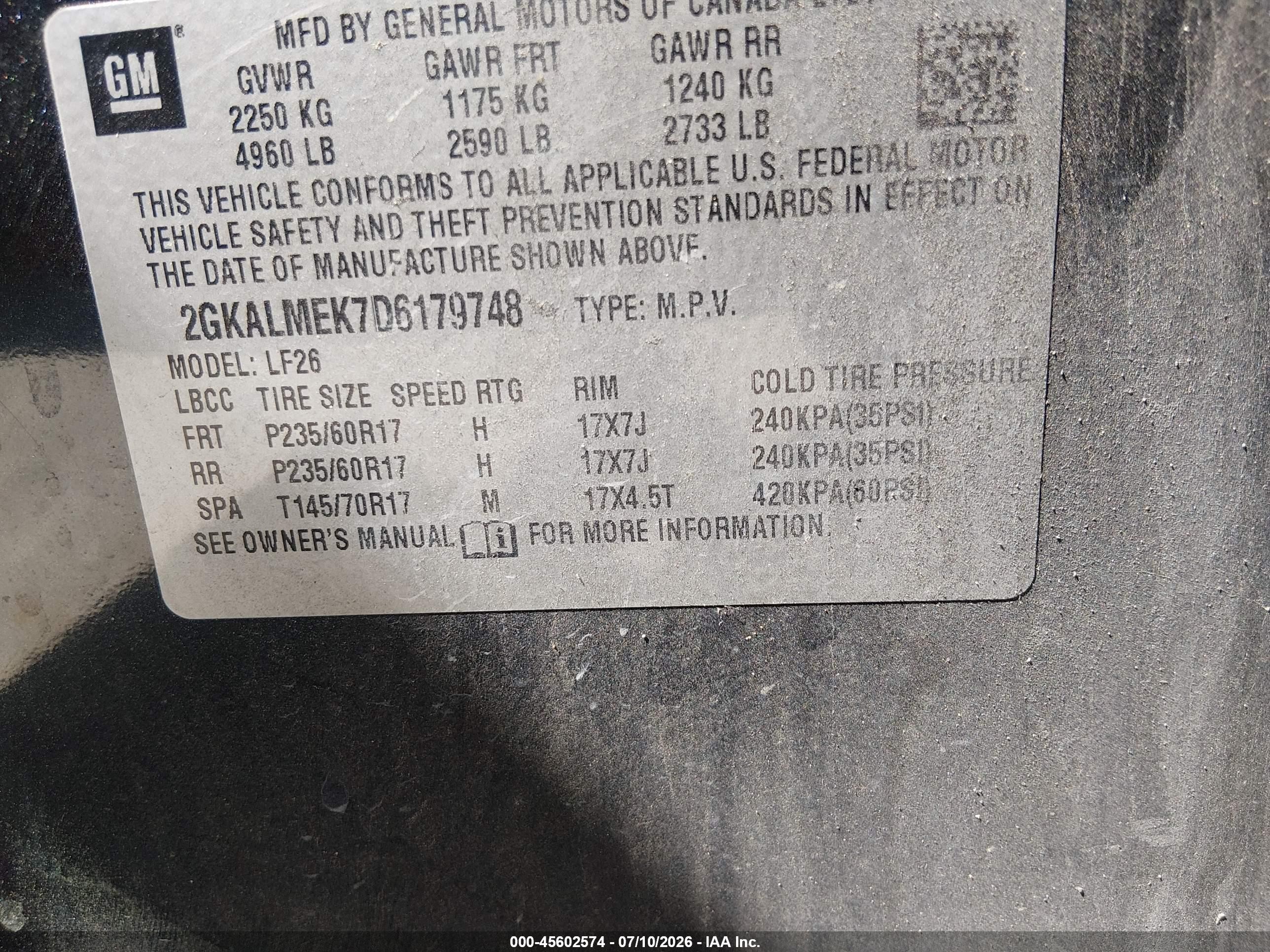 2013 Gmc Terrain Sle-1 Black vin: 2GKALMEK7D6179748