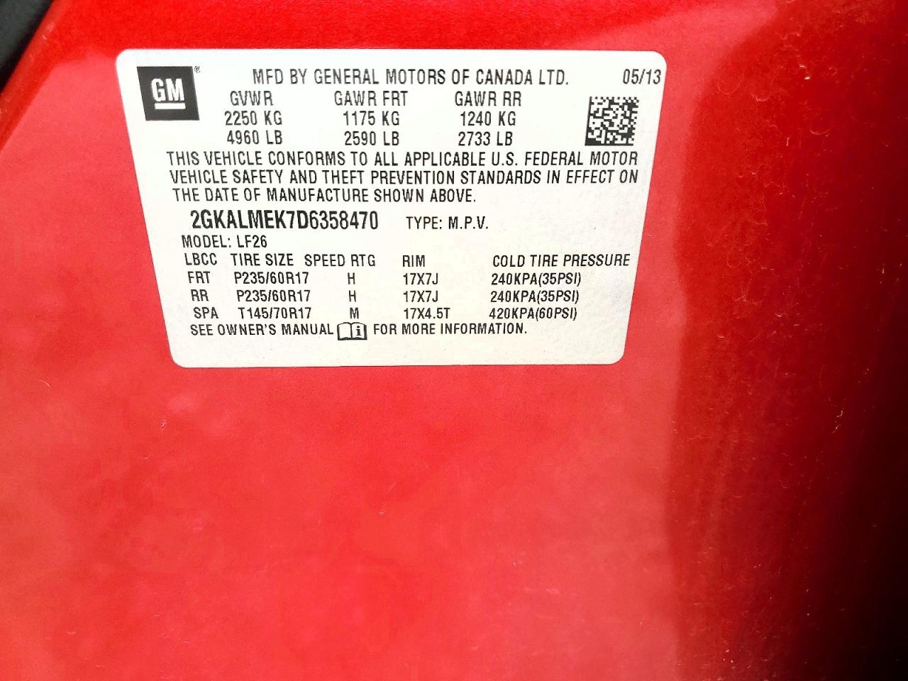 2013 Gmc Terrain Sle Red vin: 2GKALMEK7D6358470