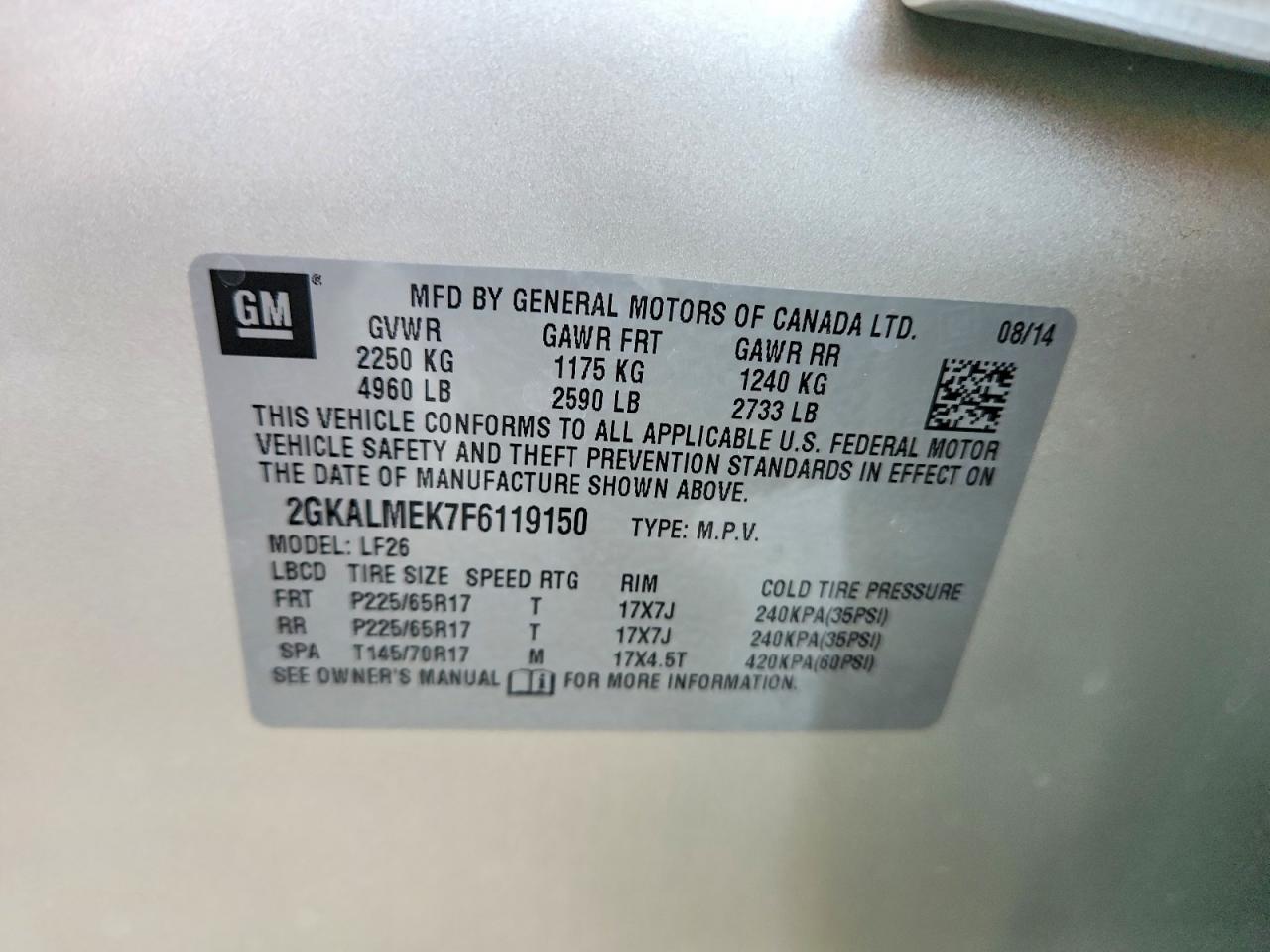 2015 Gmc Terrain Sle Tan vin: 2GKALMEK7F6119150