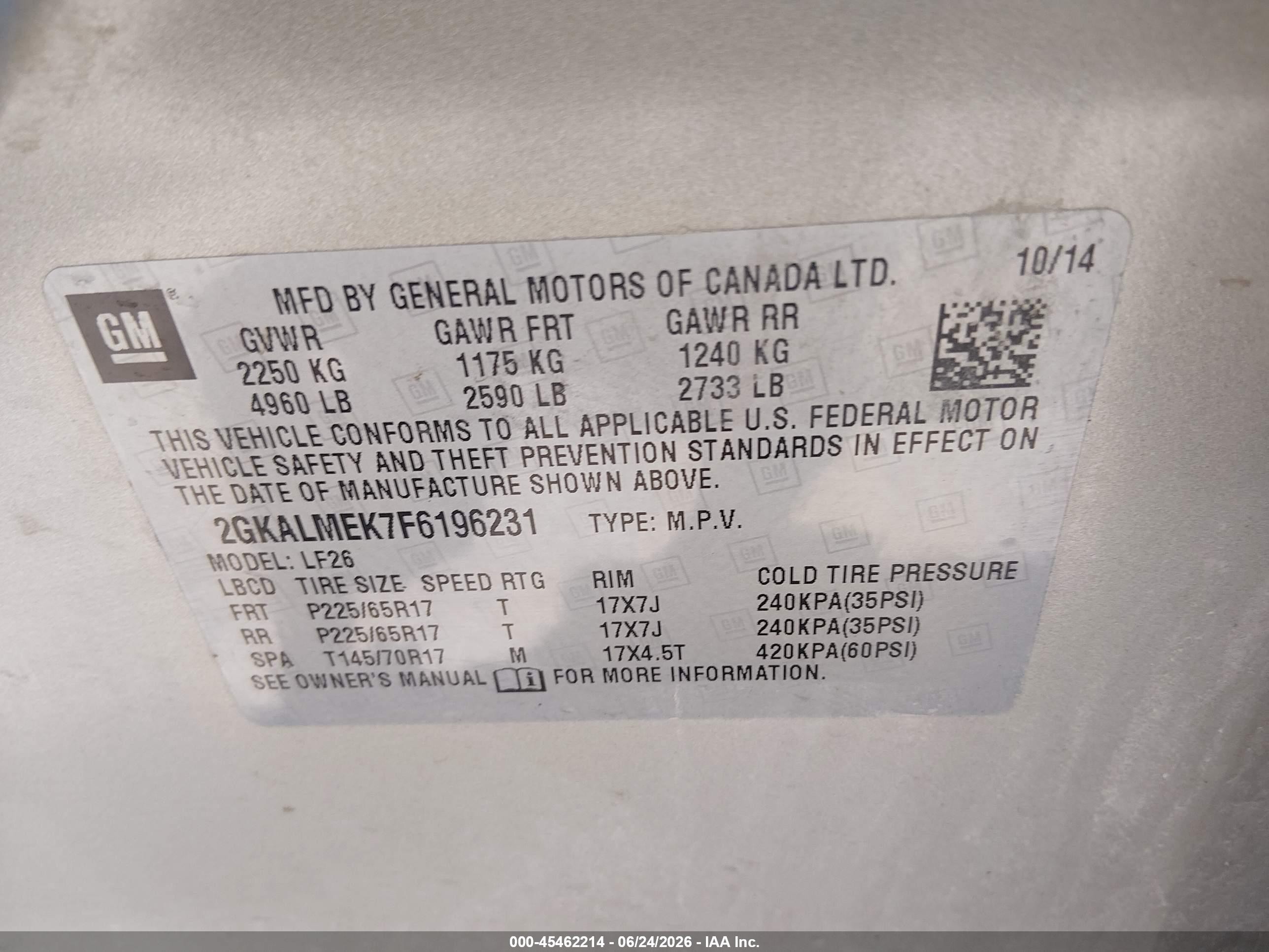 2015 Gmc Terrain Sle-1 Silver vin: 2GKALMEK7F6196231