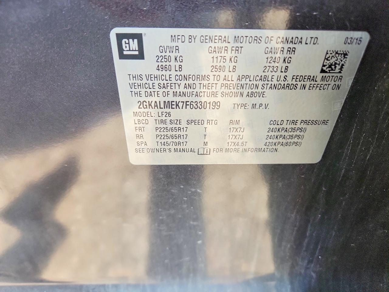 2015 Gmc Terrain Sle Black vin: 2GKALMEK7F6330199