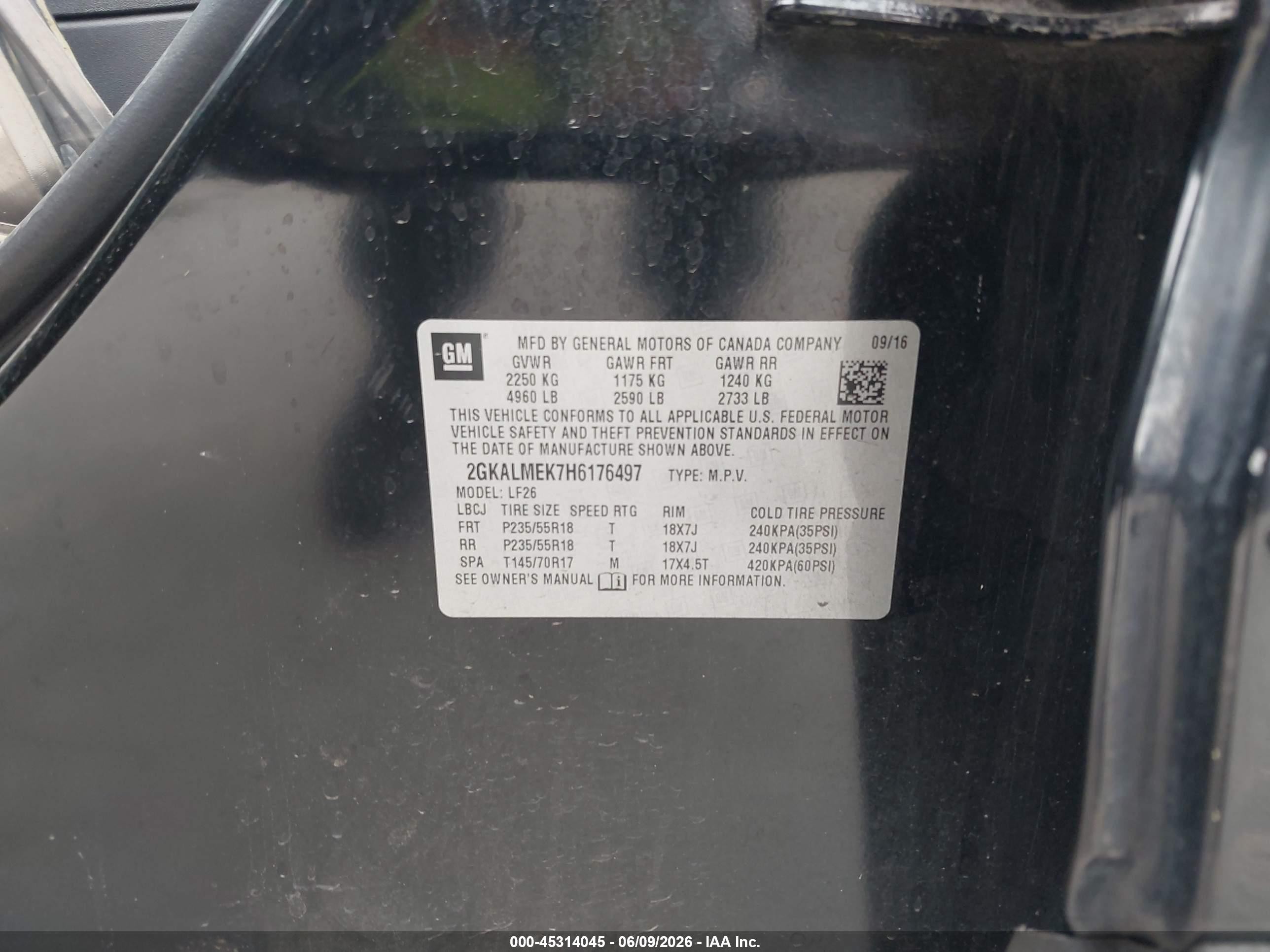 2017 Gmc Terrain Sle-1 Black vin: 2GKALMEK7H6176497