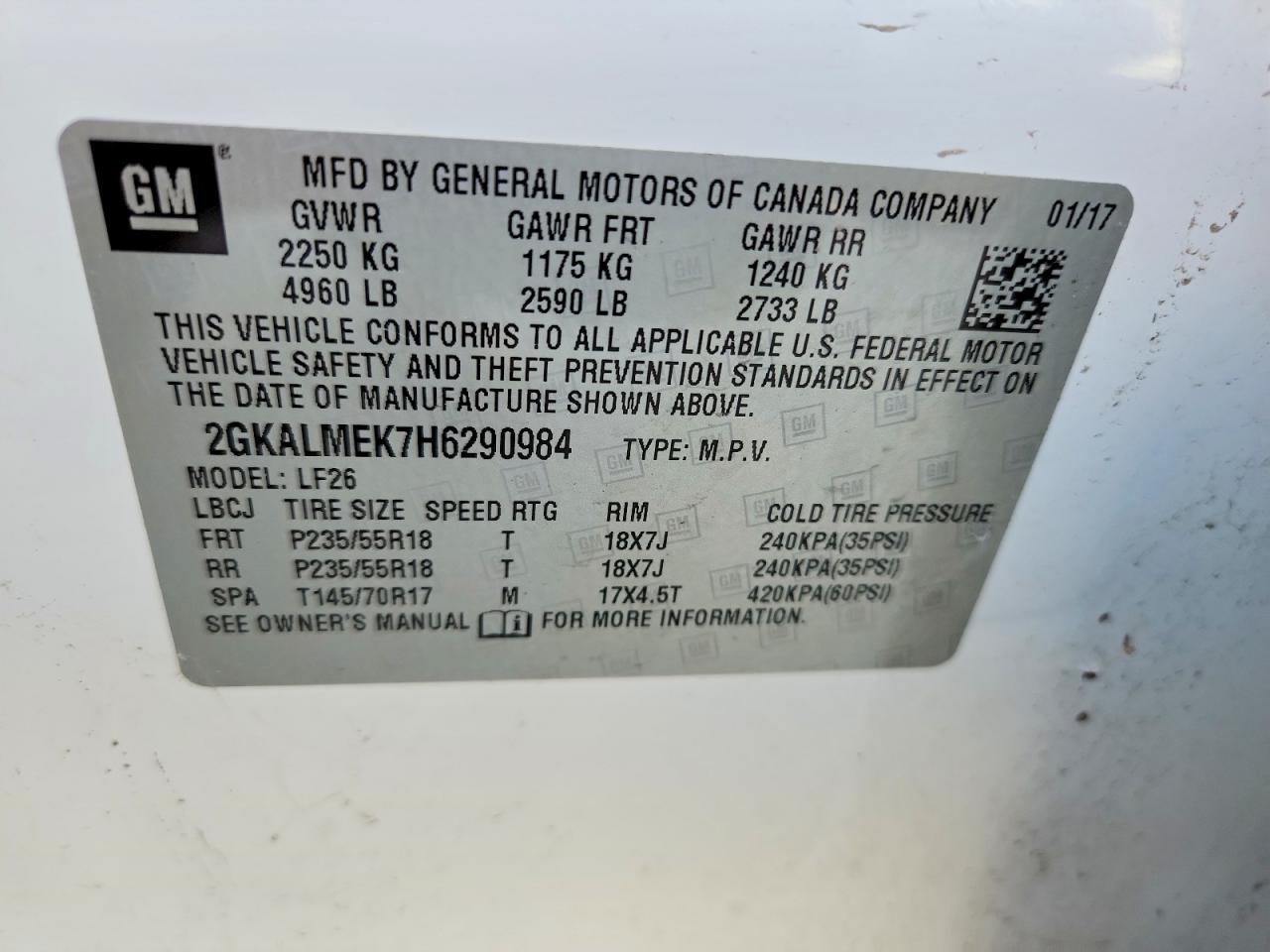 2017 Gmc Terrain Sle Белый vin: 2GKALMEK7H6290984