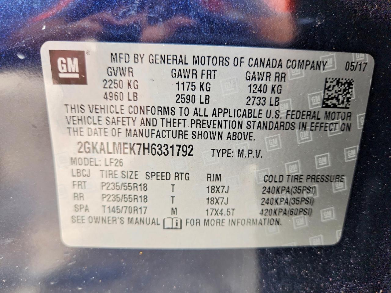 2017 Gmc Terrain Sle Blue vin: 2GKALMEK7H6331792