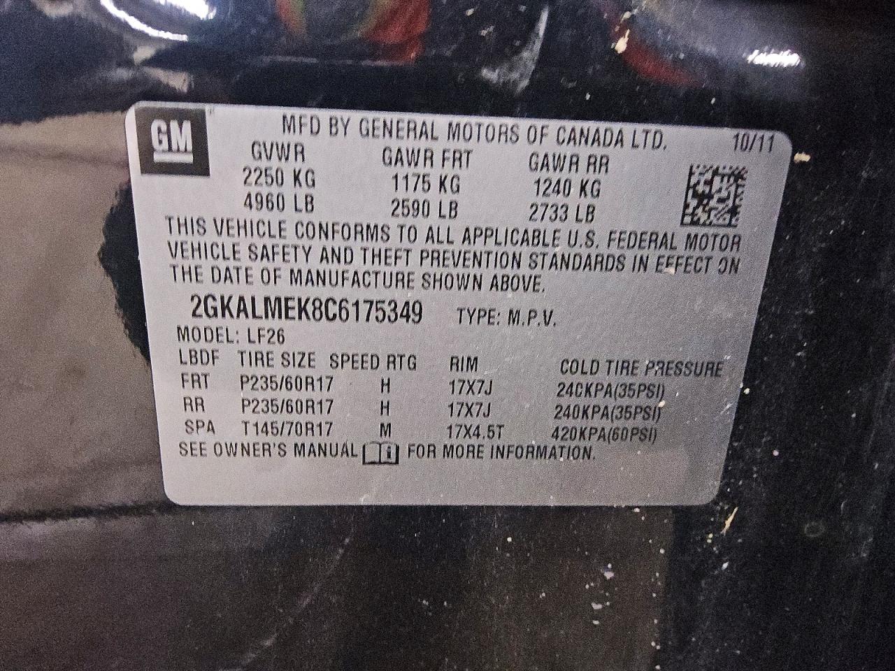 2012 Gmc Terrain Sle Black vin: 2GKALMEK8C6175349