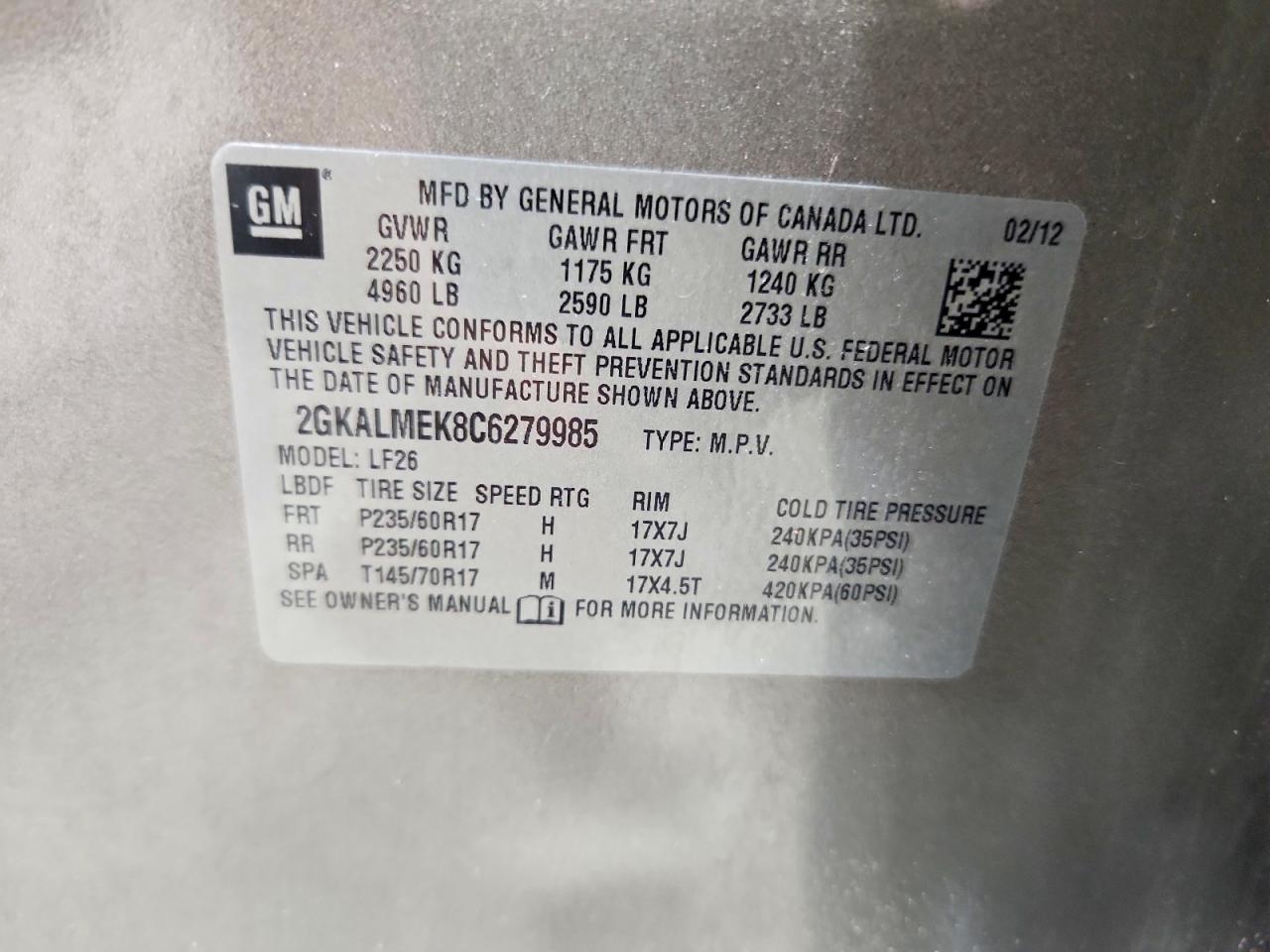 2012 Gmc Terrain Sle Gray vin: 2GKALMEK8C6279985