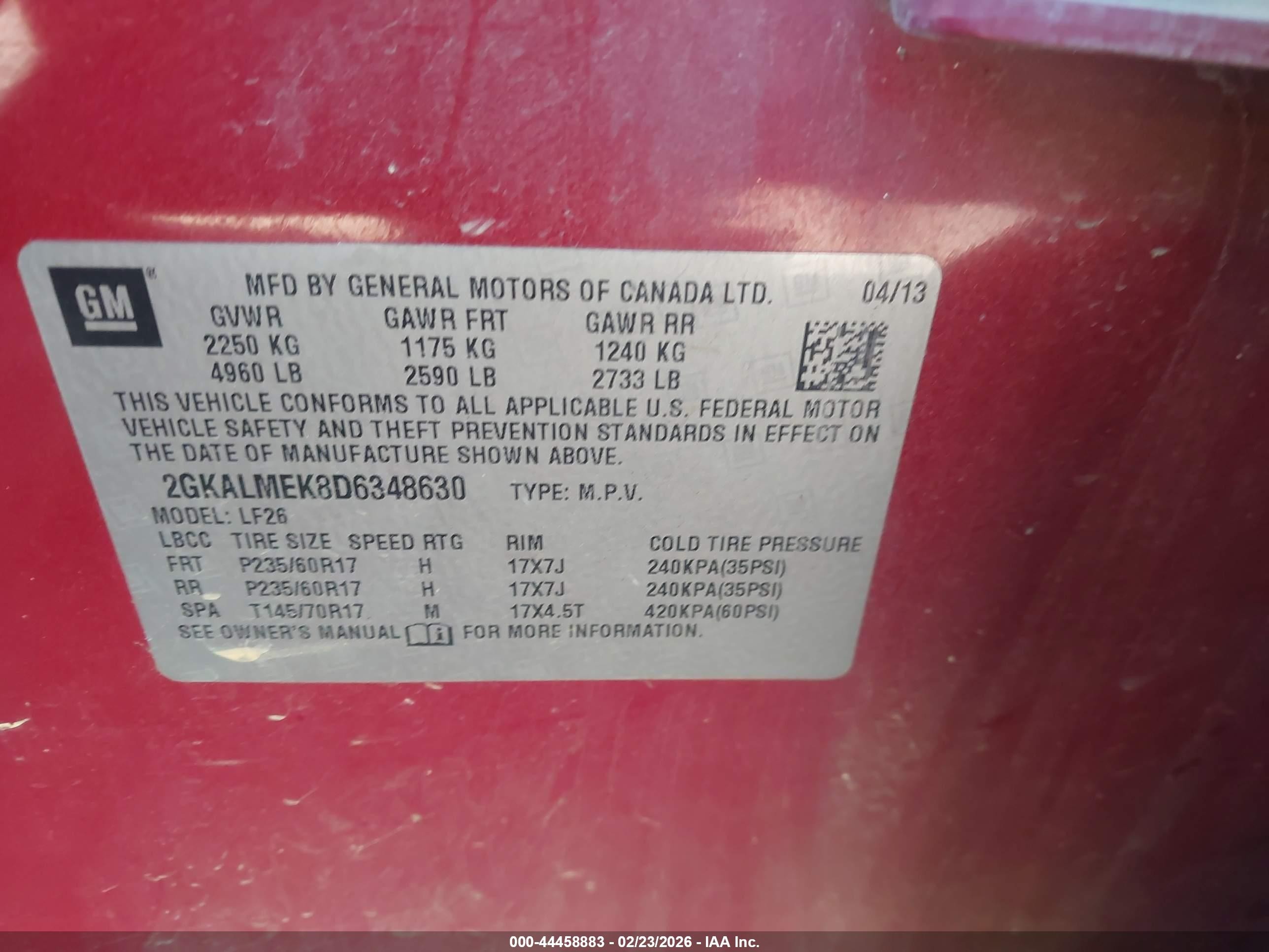 2013 Gmc Terrain Sle-1 Red vin: 2GKALMEK8D6348630