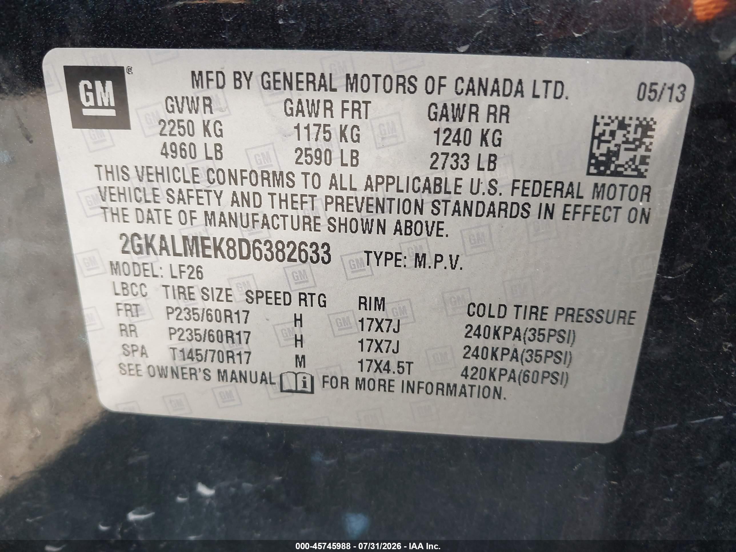 2013 Gmc Terrain Sle-1 Black vin: 2GKALMEK8D6382633