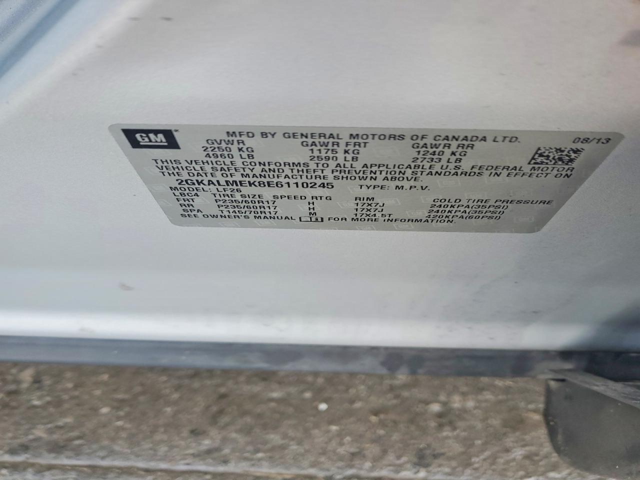 2014 Gmc Terrain Sle Silver vin: 2GKALMEK8E6110245