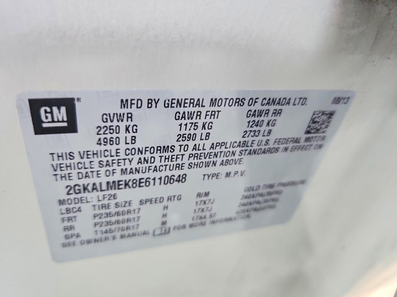 2014 Gmc Terrain Sle Beige vin: 2GKALMEK8E6110648