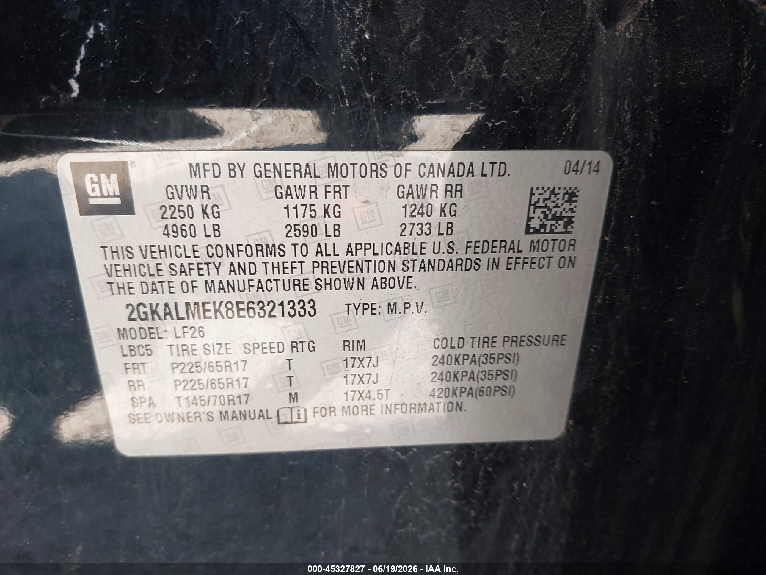 2014 Gmc Terrain Sle-1 Black vin: 2GKALMEK8E6321333