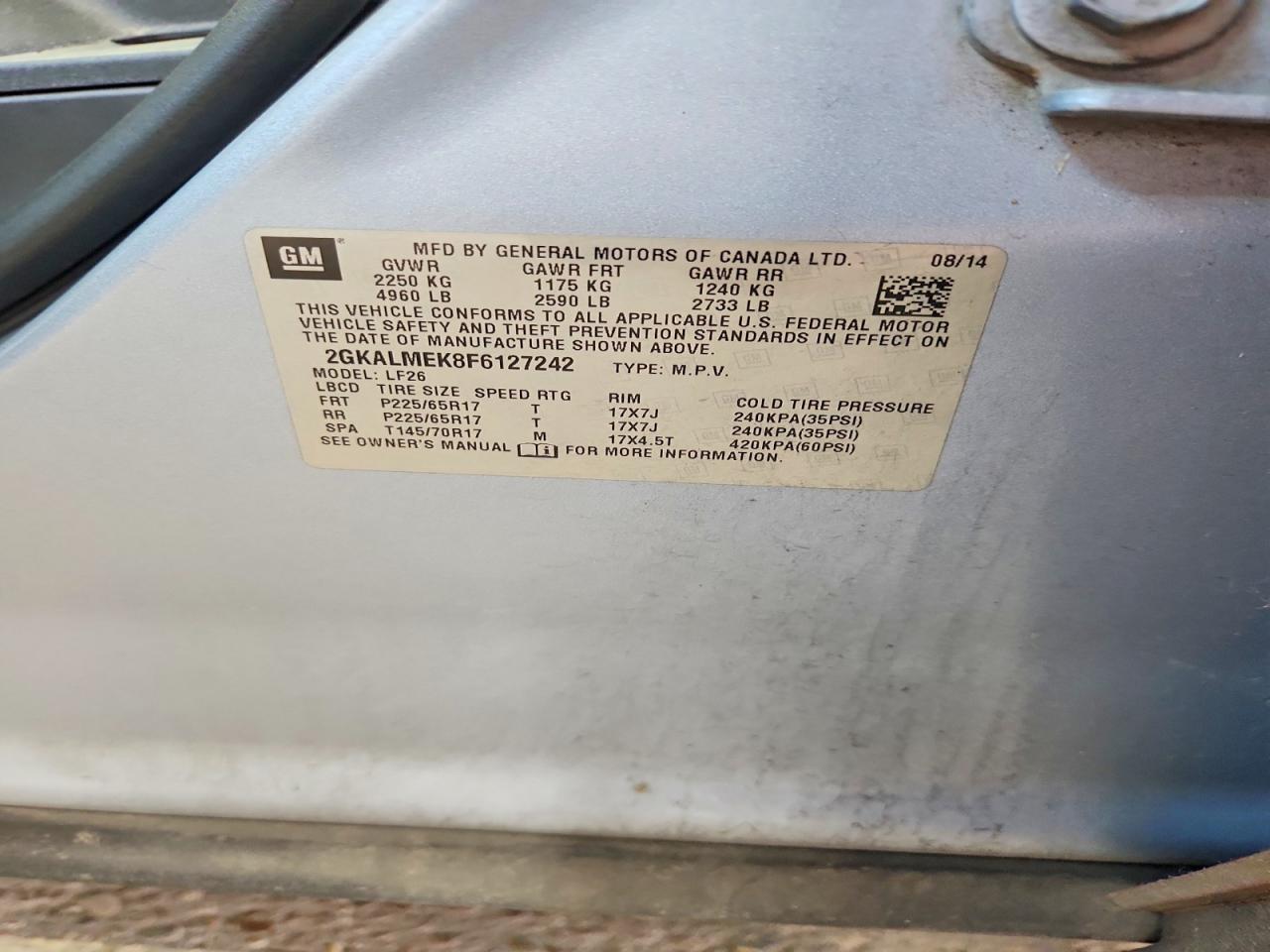 2015 Gmc Terrain Sle Синий vin: 2GKALMEK8F6127242