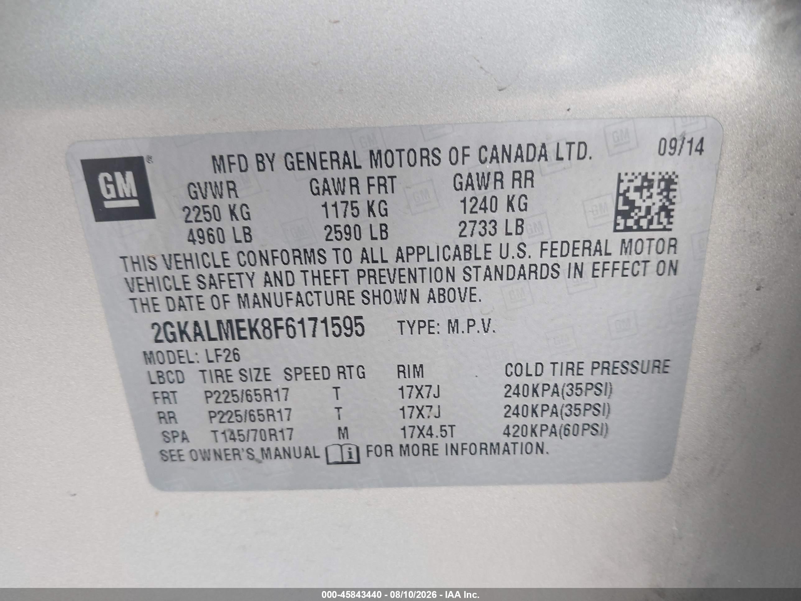 2015 Gmc Terrain Sle-1 Золотой vin: 2GKALMEK8F6171595