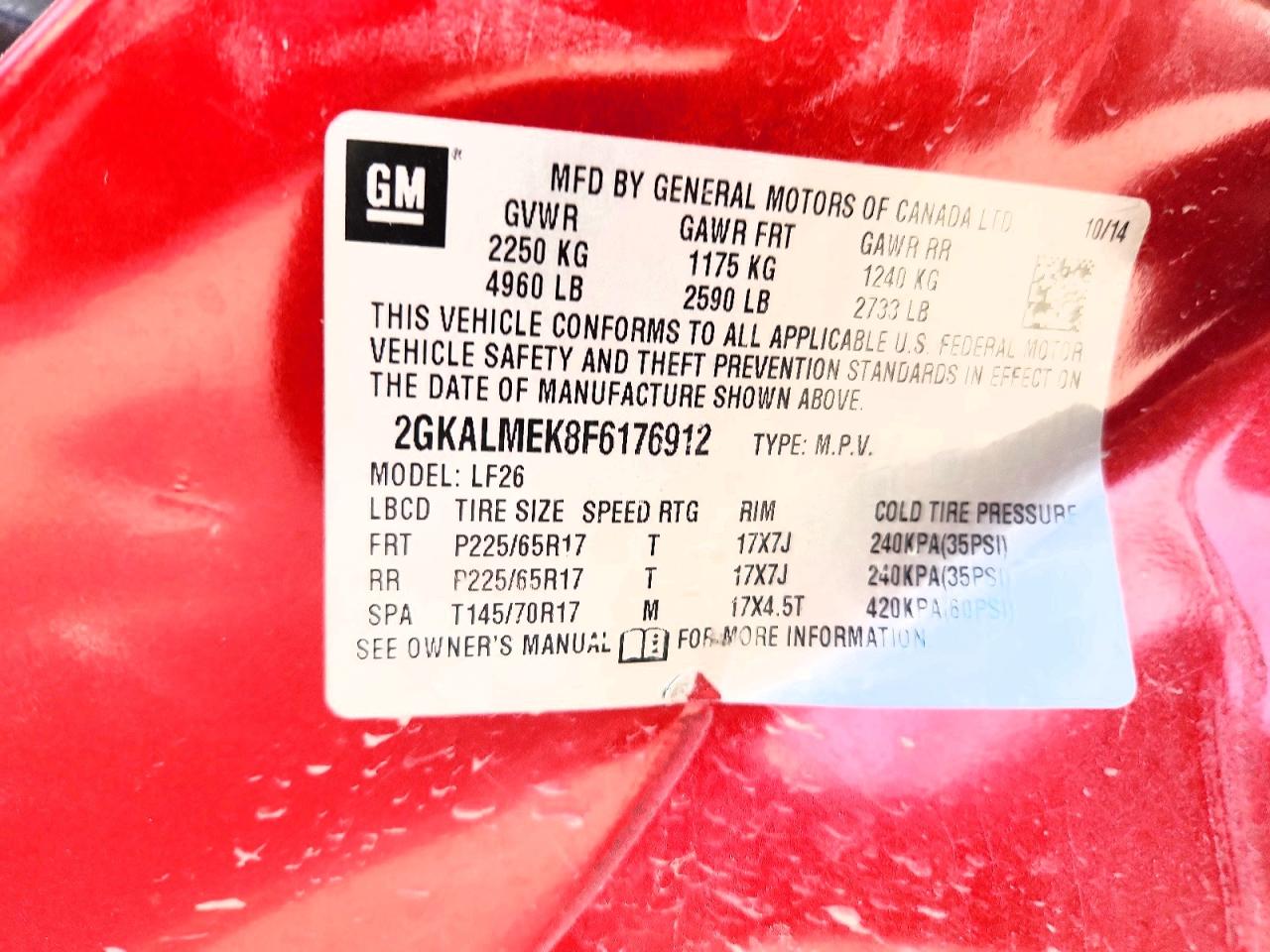 2015 Gmc Terrain Sle Maroon vin: 2GKALMEK8F6176912