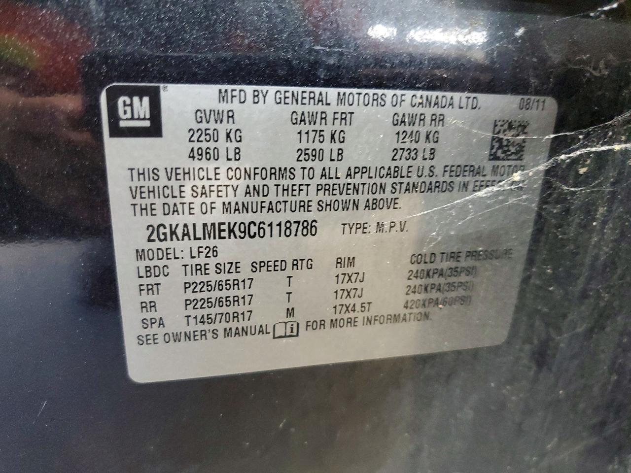 2012 Gmc Terrain Sle Черный vin: 2GKALMEK9C6118786